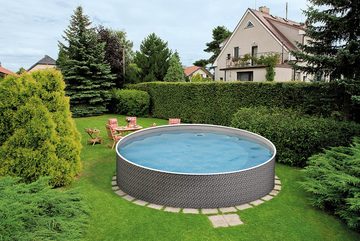 Poolomio Pool Azuro Deluxe Stahlwandpool - Rattan Design - Rund Ø 460 x 120 cm (Set)