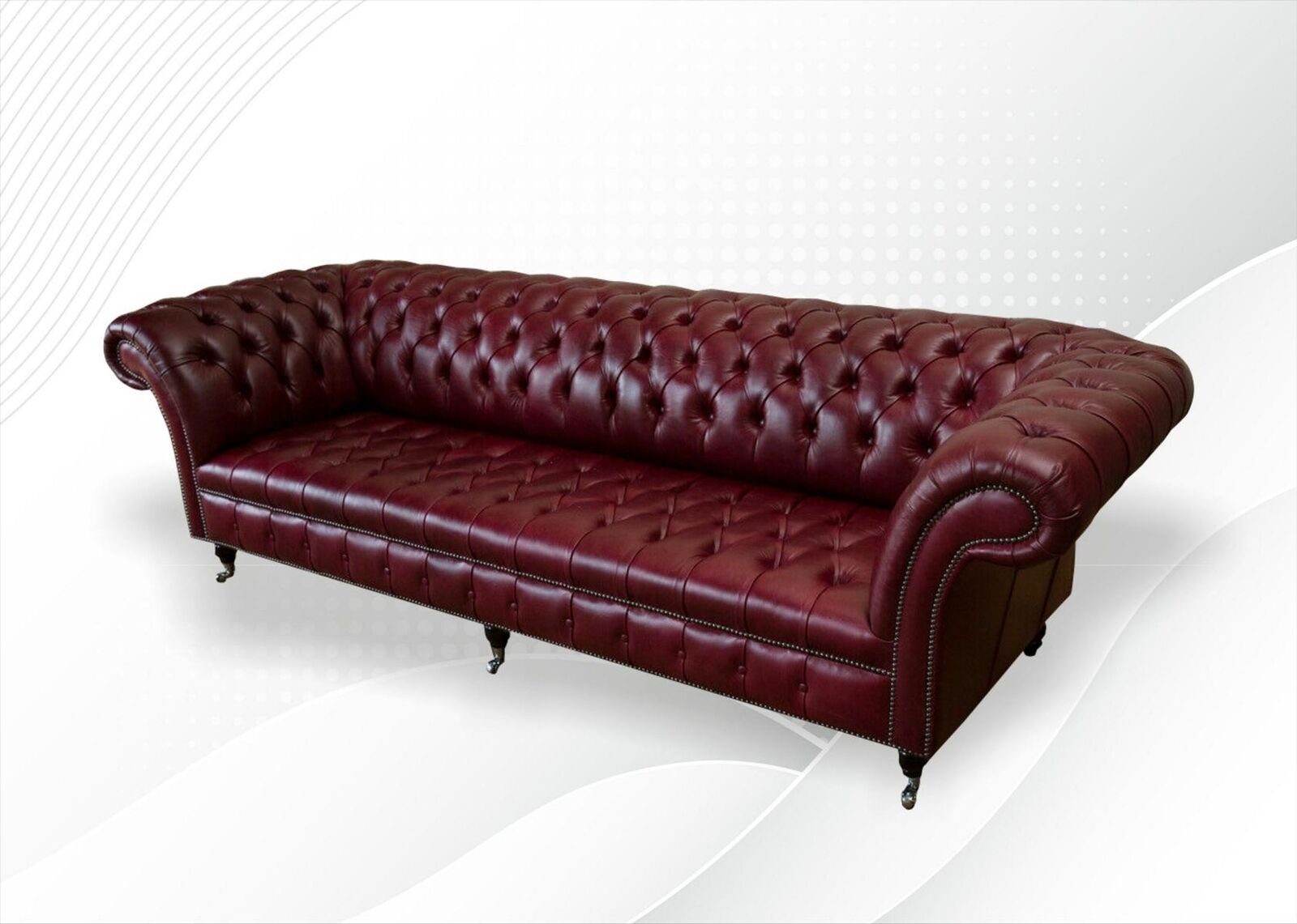 JVmoebel Chesterfield-Sofa Bordeaux Big Sofa Made in Sofort, 265cm Sofa Chesterfield 1 Teile, Couch 100% Leder Europa