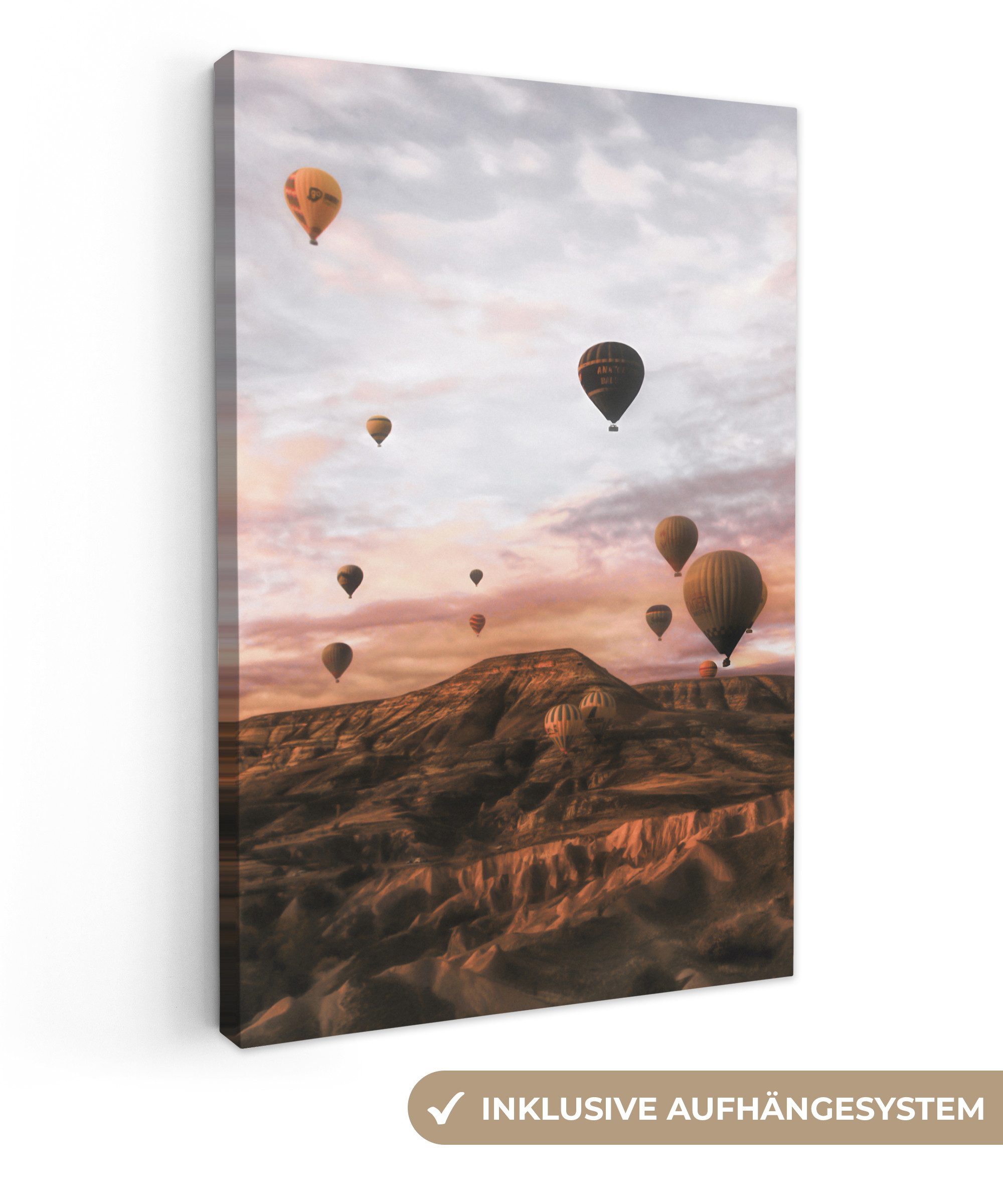 OneMillionCanvasses® Leinwandbild Landschaft - Heißluftballon - Berge - Braun, Fotodruck (1 St), Leinwand Canvas Wandbild, Wanddekoration 20x30 cm