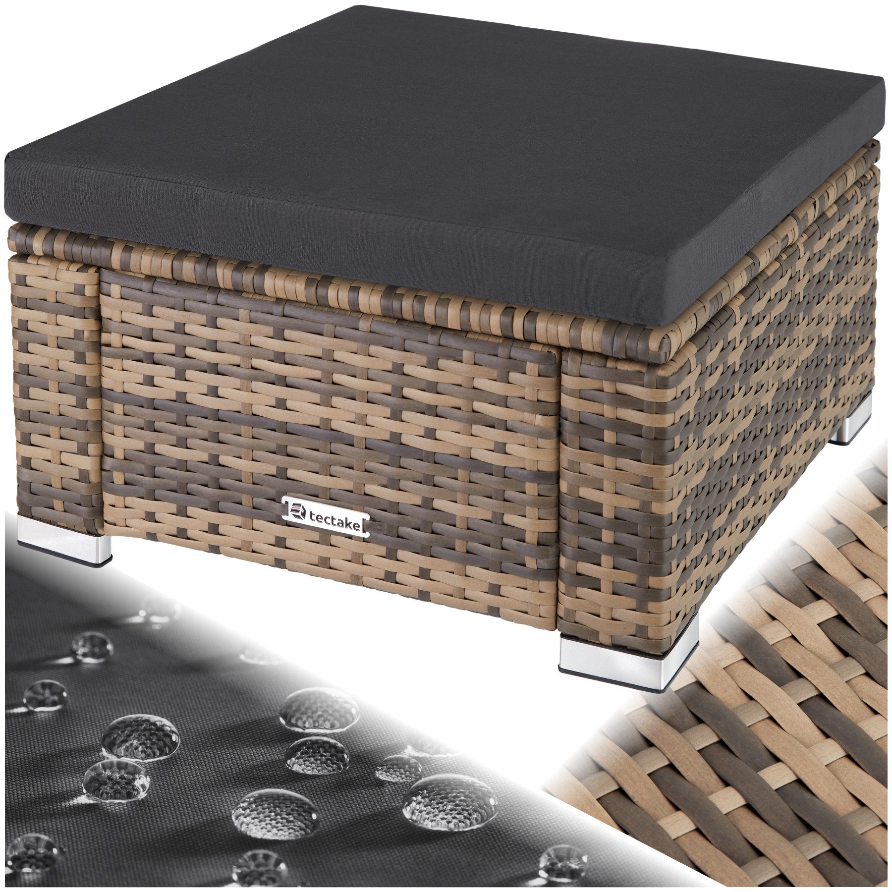 tectake Rattanstuhl Polyrattan Hocker widerstandsfähig UV-beständig Outdoor 53x53x26 cm (Gartenhocker Bitonto, 1 St), Robuste Konstruktion