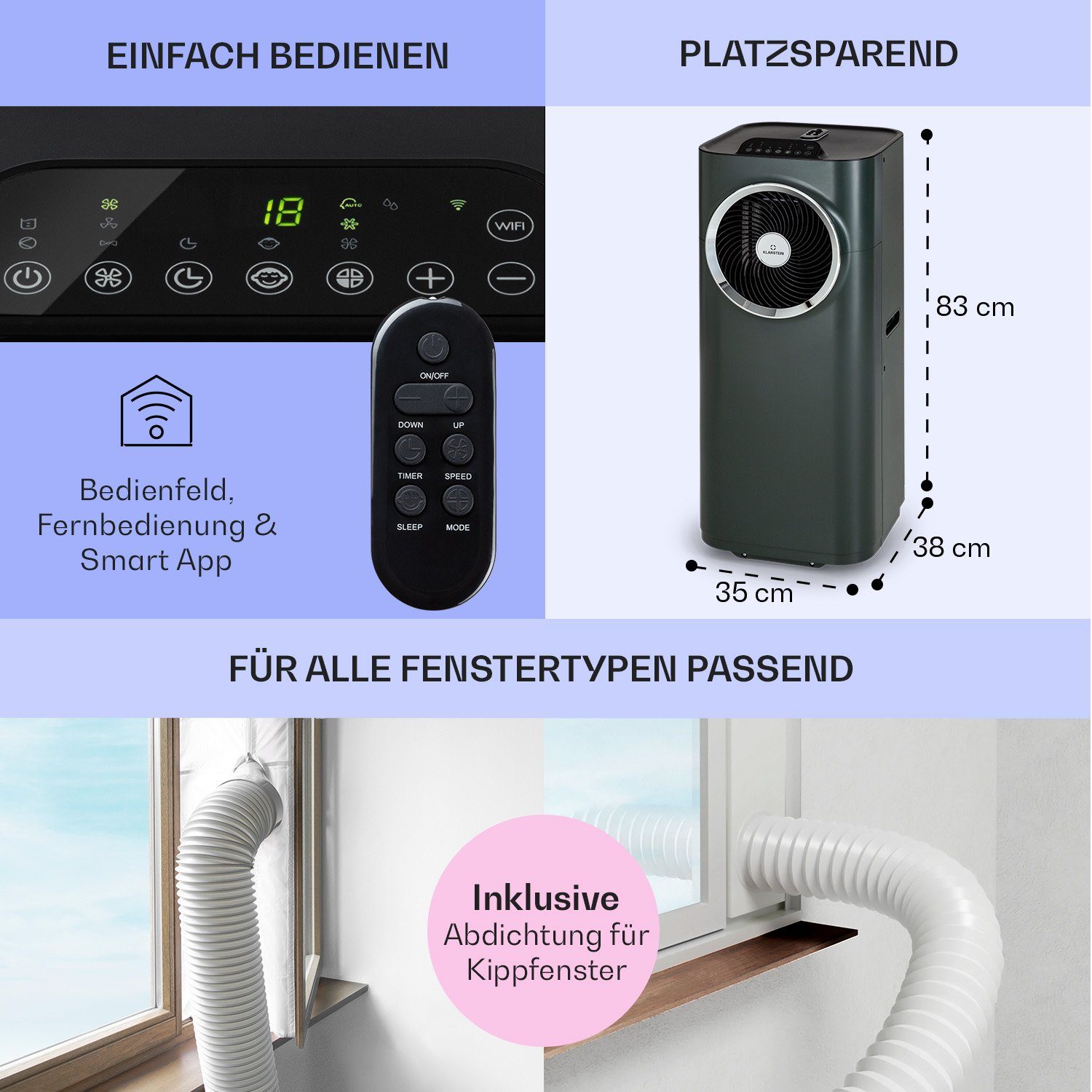 mobil Luftkühler Klimagerät Kühlgerät Klimagerät klimaanlage Air Kraftwerk Klarstein 11, Eco Smart Conditioner