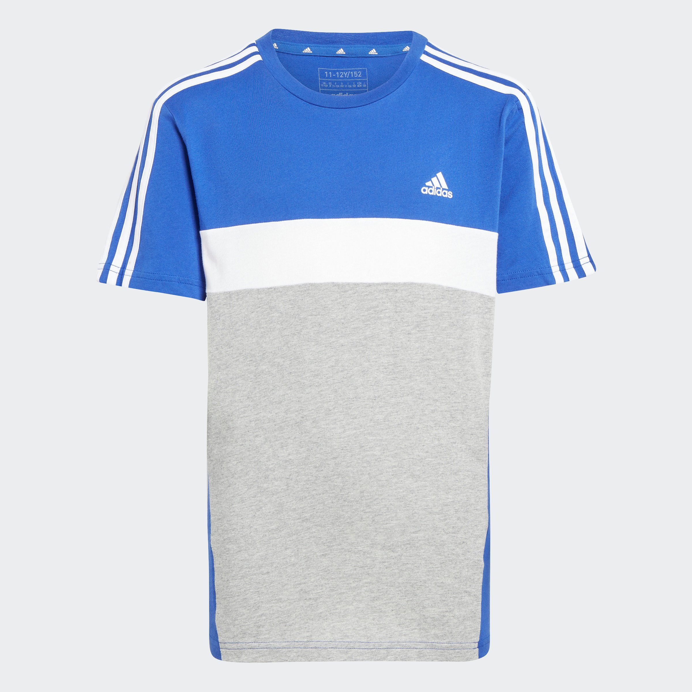 adidas Sportswear T-Shirt TIBERIO 3-STREIFEN COLORBLOCK COTTON KIDS Semi Lucid Blue / Medium Grey Heather / White