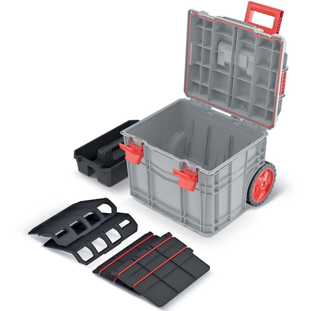 Prosperplast Werkzeugkoffer Kistenberg Werkzeugkiste C BLOCK PRO TROLLEY Cool grey mit Rädern