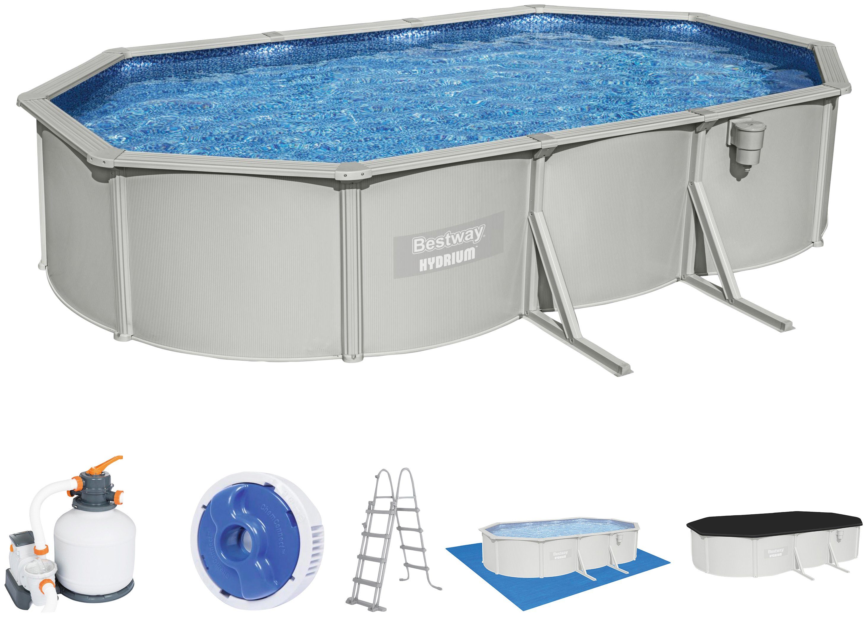 Bestway Ovalpool Hydrium Pool Set oval (6-tlg), 6-tlg., BxLxH: 360x610x120 cm, mit Sandfilteranlage