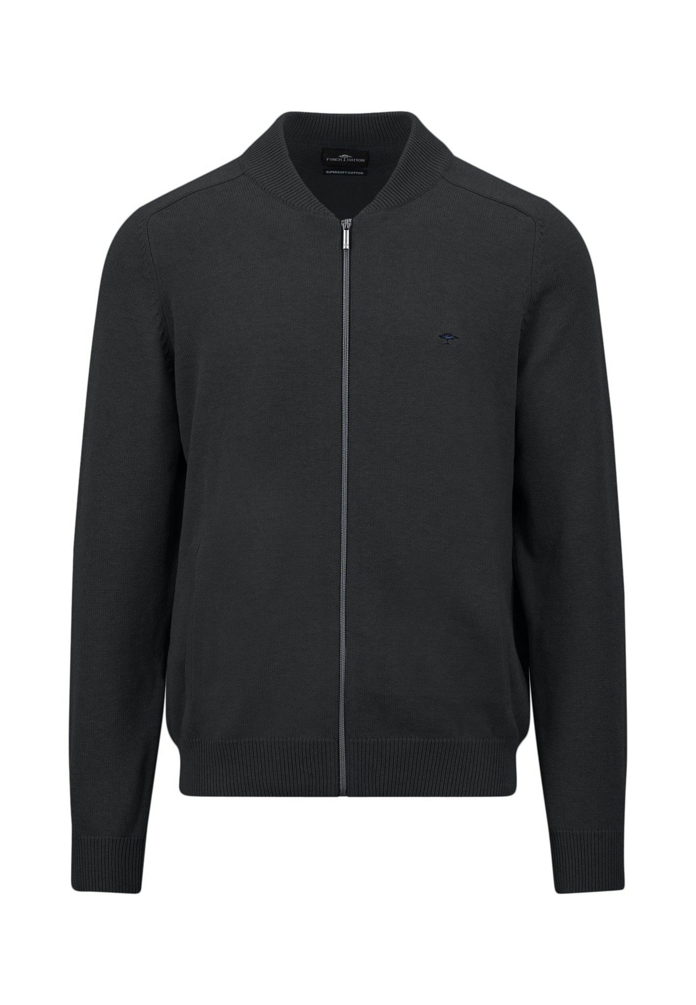 FYNCH-HATTON Strickjacke Fynch-Hatton Strickjacke Collegekragen - schwarz (1-tlg)