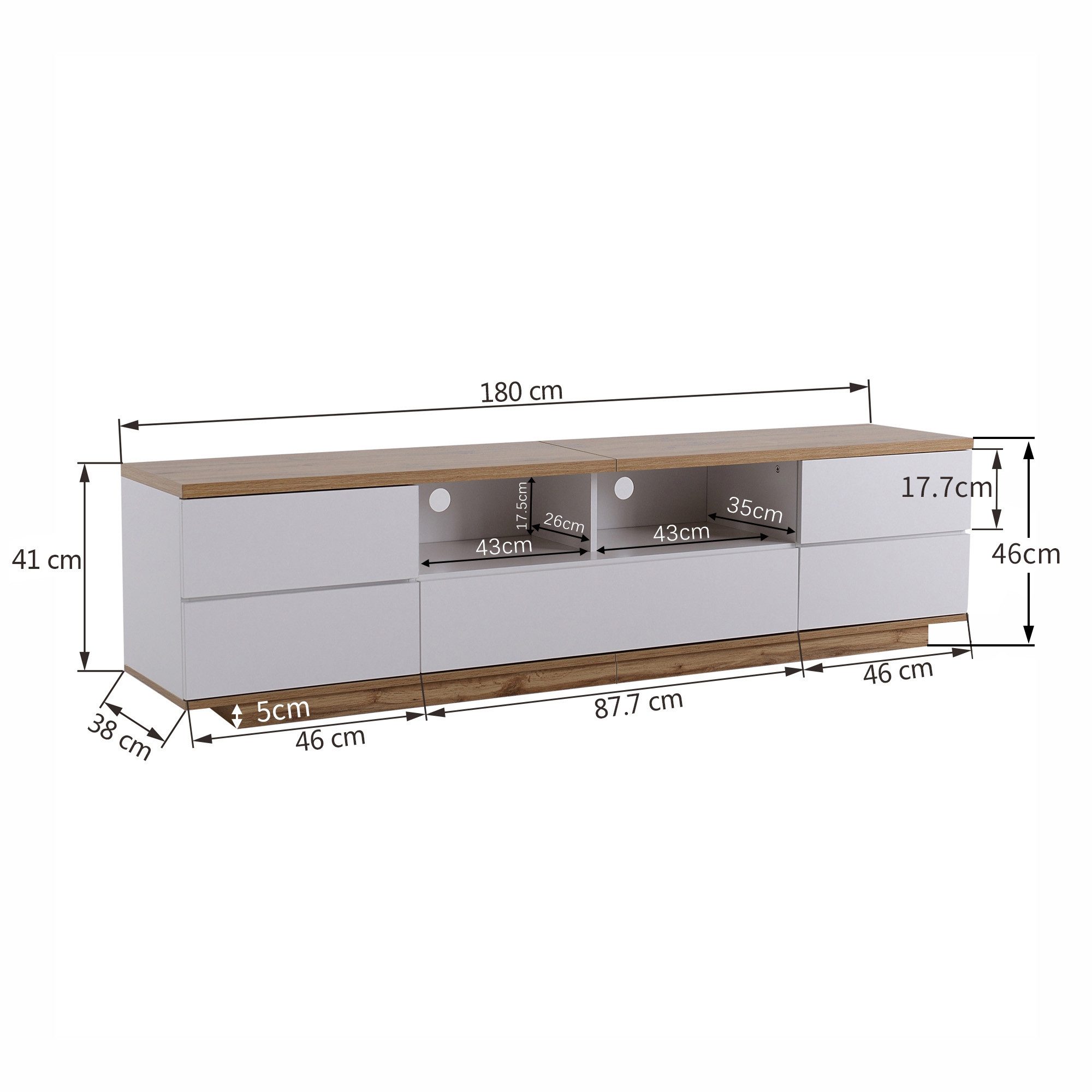 KLAM HOME Lowboard moderner TV-Schrank in weißer Ausführung (für Wohnzimmer Schlafzimmer), TV-Board Fernsehschrank Kommode für Fernseher 180 x 38 x 46