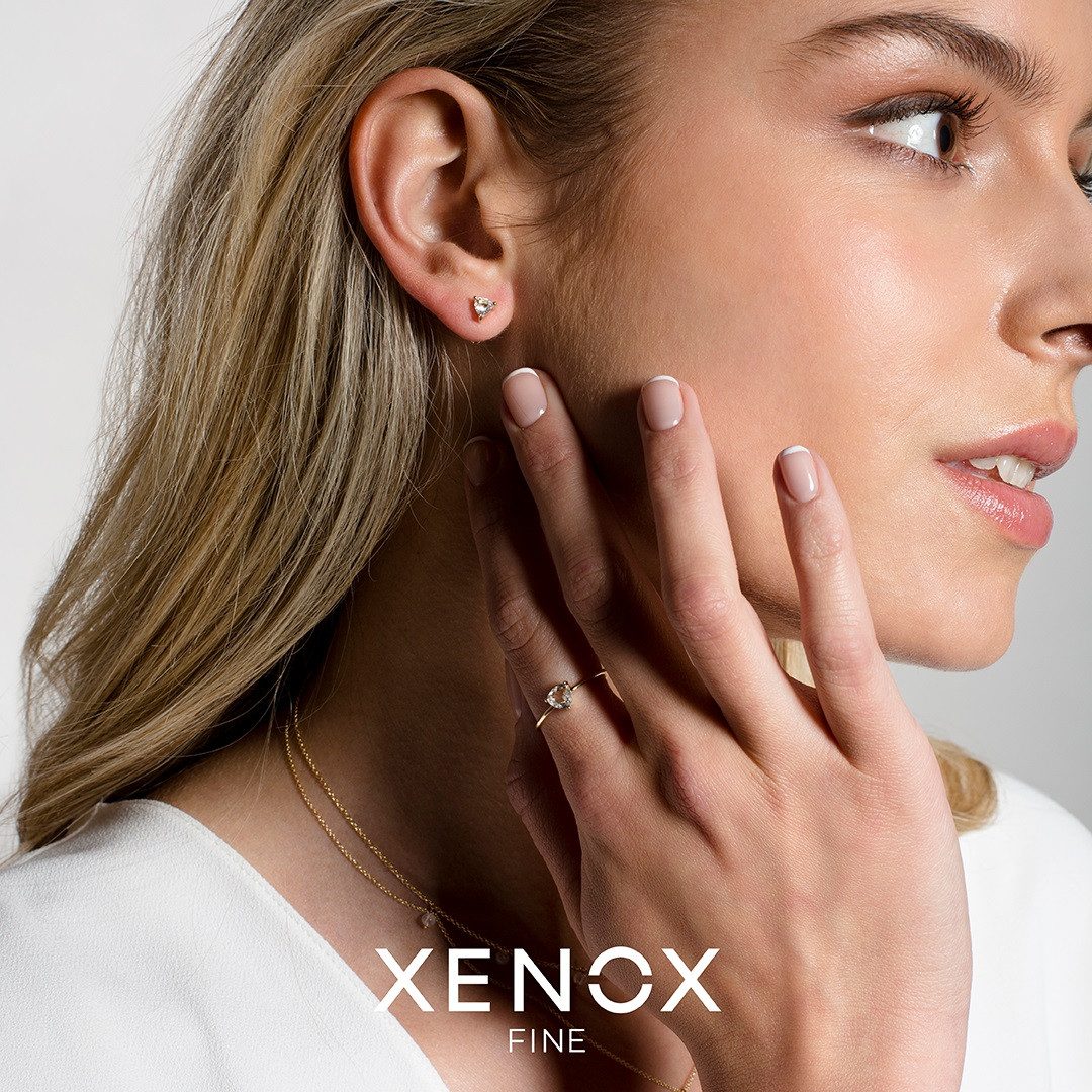 XENOX Paar Ohrstecker Xenox XG14K4071G Ohrstecker Ohrringe Mädchen Damen Herz Zirkonia Gelb