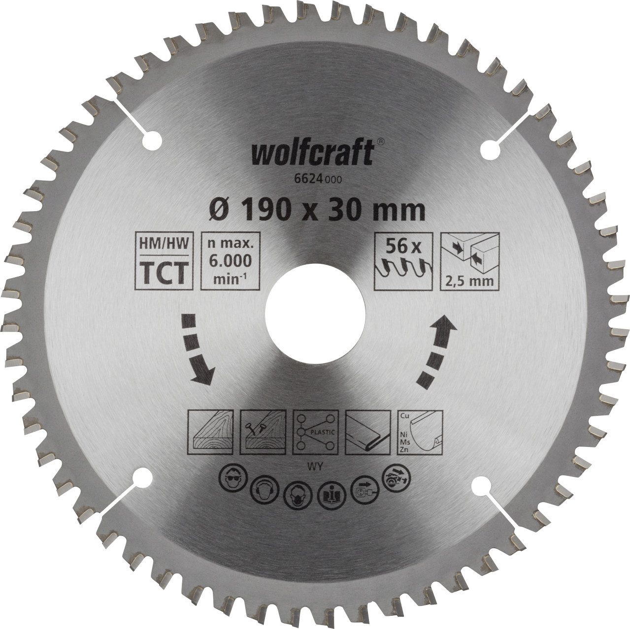 Wolfcraft Kreissägeblatt Wolfcraft Kreissägeblatt 190 x 30 mm 56 Zähne