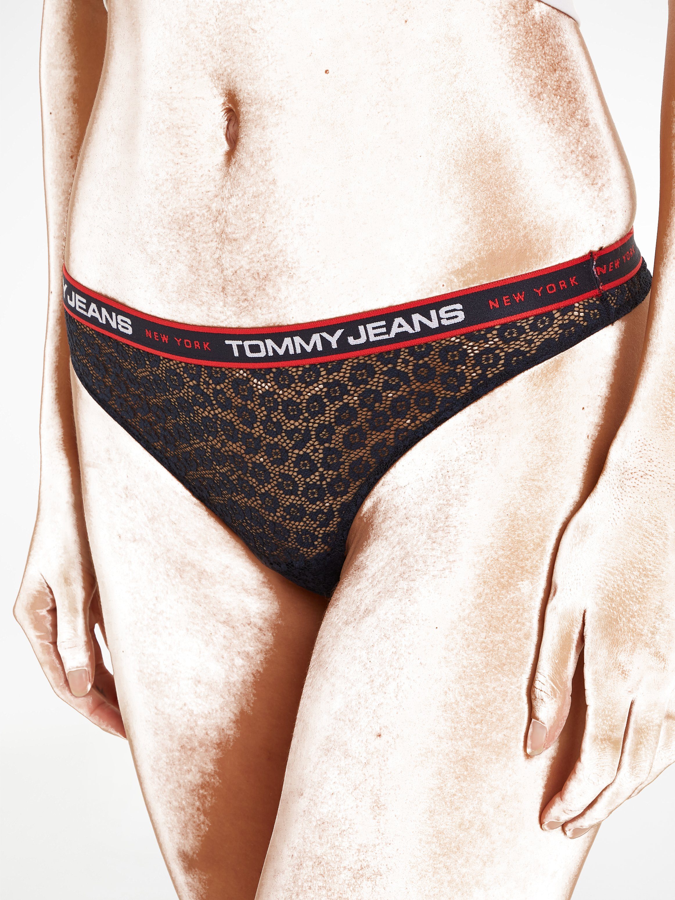 Hilfiger 3P Deep Bund Underwear T-String mit elastischem White/ Desert 3er-Pack) Tommy LACE THONG Crimson/ (3-St., TJ Sky