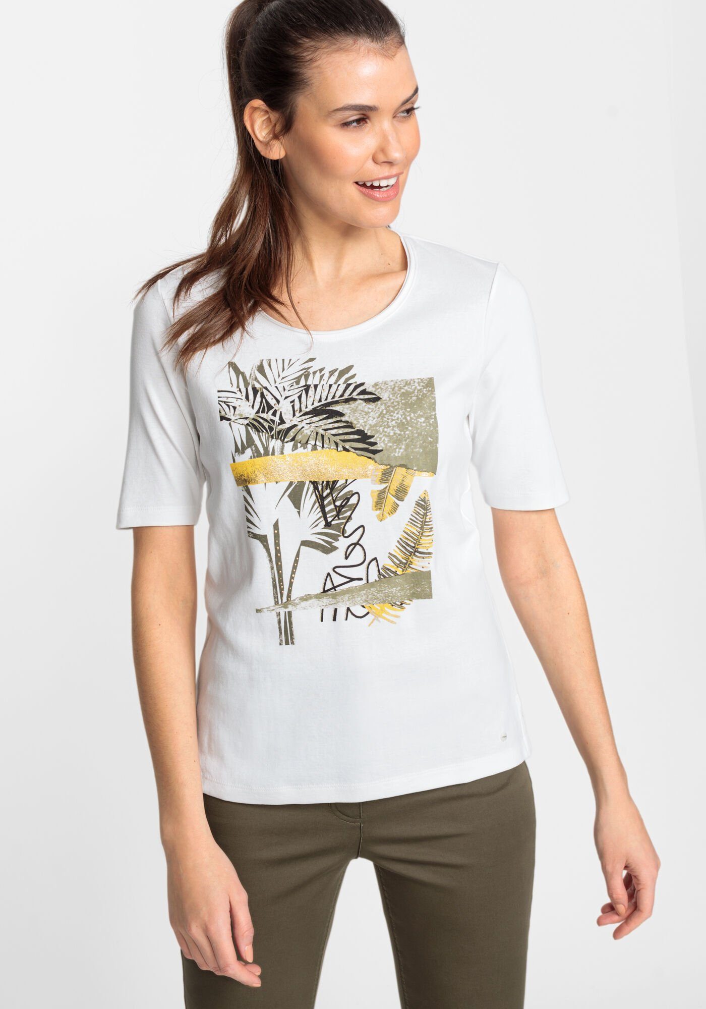 Olsen Rundhalsshirt mit Blätterprint schönem