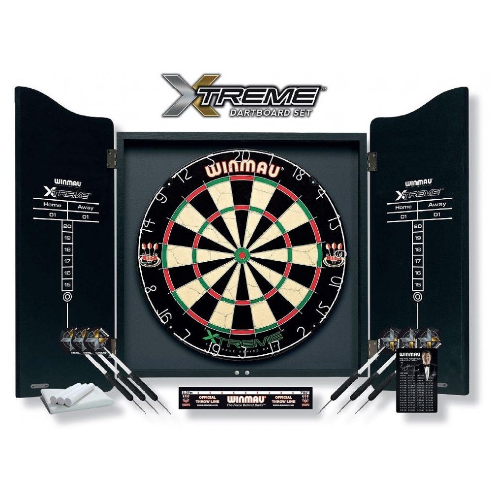 Cabinet), Holzmaserung Winmau Dartboard/Cabinet-Set mit Dartboard Zub., Xtreme schwarzes (Spar-Set, mit Dartscheibe und inkl. Cabinet