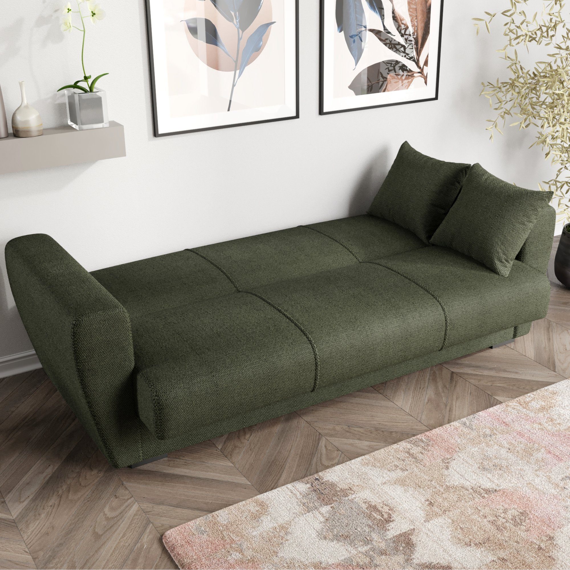Gozos Sofa Couch x Grün Bettfunktion 3 cm 221 x Sitzer, Palamos Gozos 85 Series Leinenoptikstoff, 86
