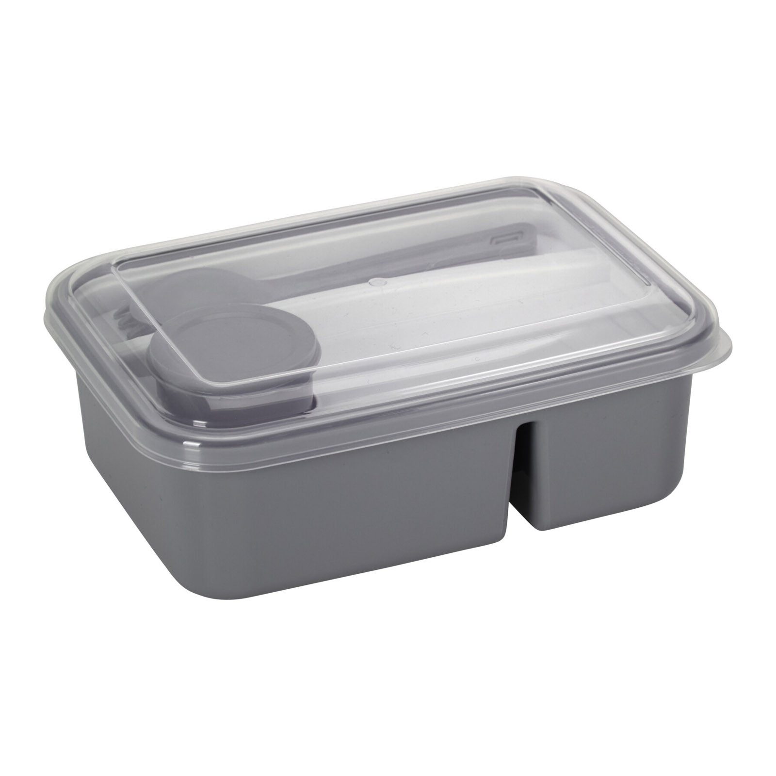HAC24 Lunchbox Brotdose Spülmaschinenfest Brotbox 20x14x7 cm Snackbox, Polypropylen, 2-Fächer ca. 1,8 L – mit Besteck & Soßendose