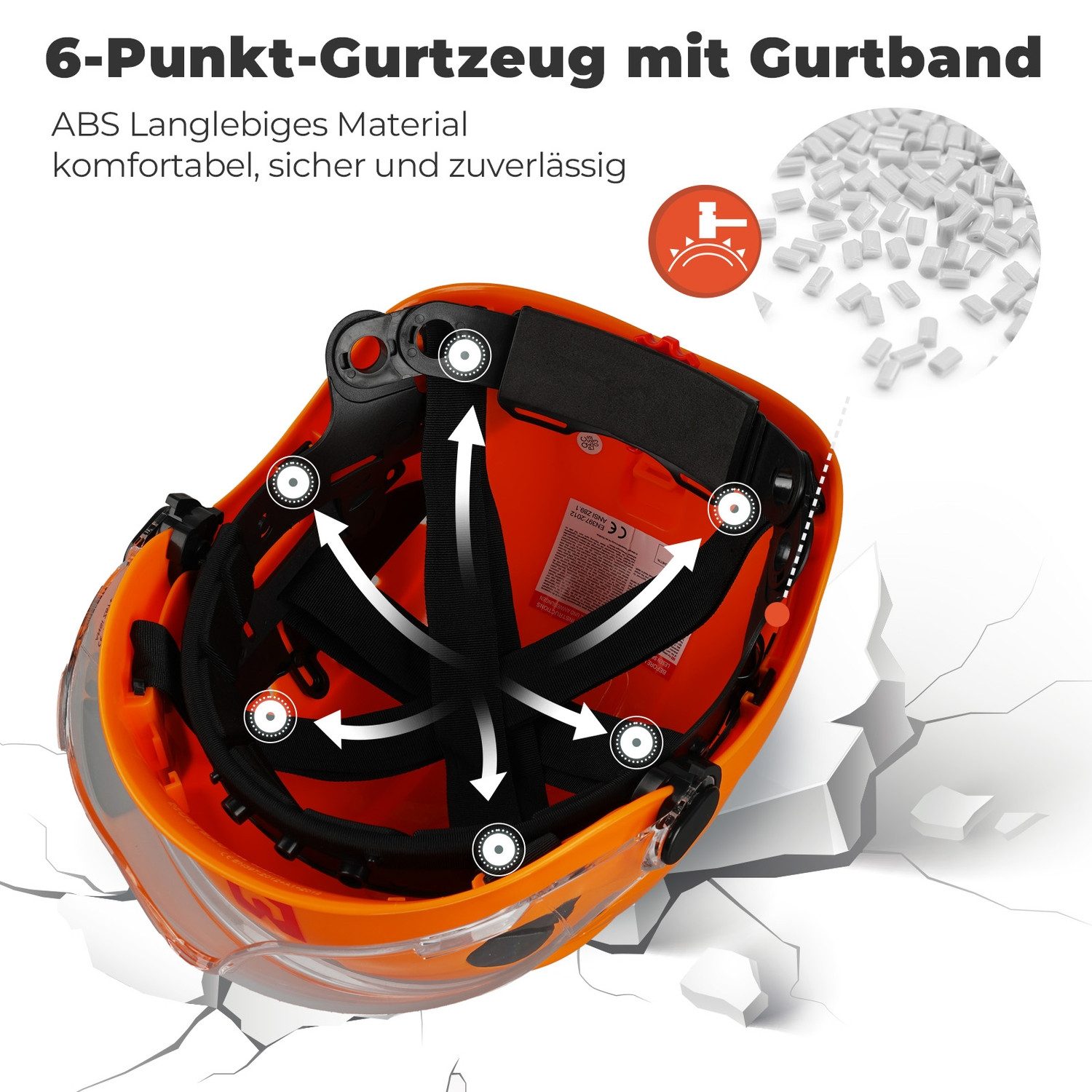 Mustbau Schutzhelm EN397 Schutzhelme mit Schweißband und Visier, 53 bis 63cm Verstellbarer Kopfumfang, strapazierfähiges ABS-Material