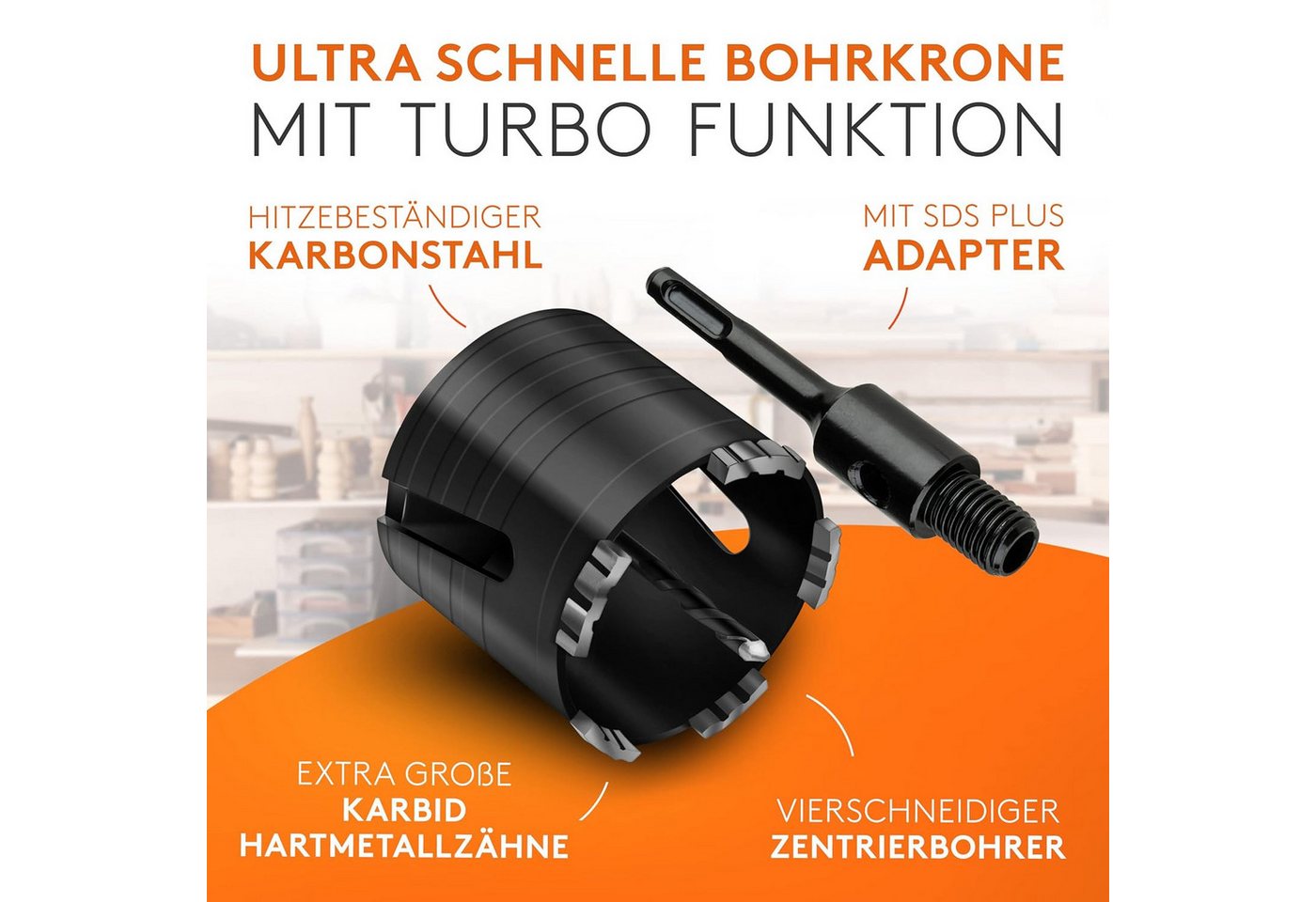 Thumbnail - Werktal Bohrkrone in 2 verschiedenen Größen, SDS Plus, Hammerschlagfeste Bohrkrone, 5 XXL Karbid Hartmetallzähne