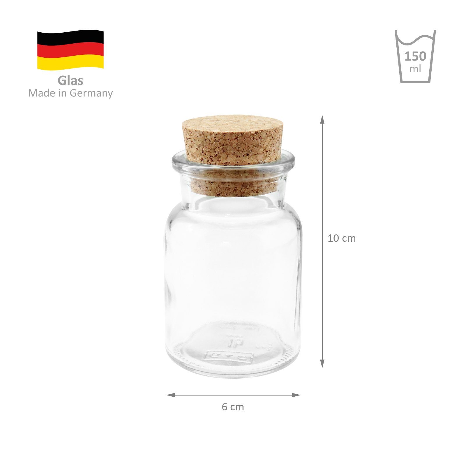 (24-tlg) 10 Wellgro Vorratsglas - (xH), cm Gewürzgläser x 6 24 Kork ml, mit 150 Verschluss