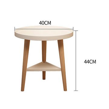 DAKYAM Beistelltisch Nachttisch Couchtisch rund weiß mit 2 Ablagen, Größe: 40 × 44cm (B x H)
