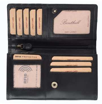 Benthill Geldbörse Damen Echt Leder Portemonnaie Frauen Geldbeutel RFID Portmonee Groß, RFID-Schutz Kartenfächer Münzfach Reißverschlussfach