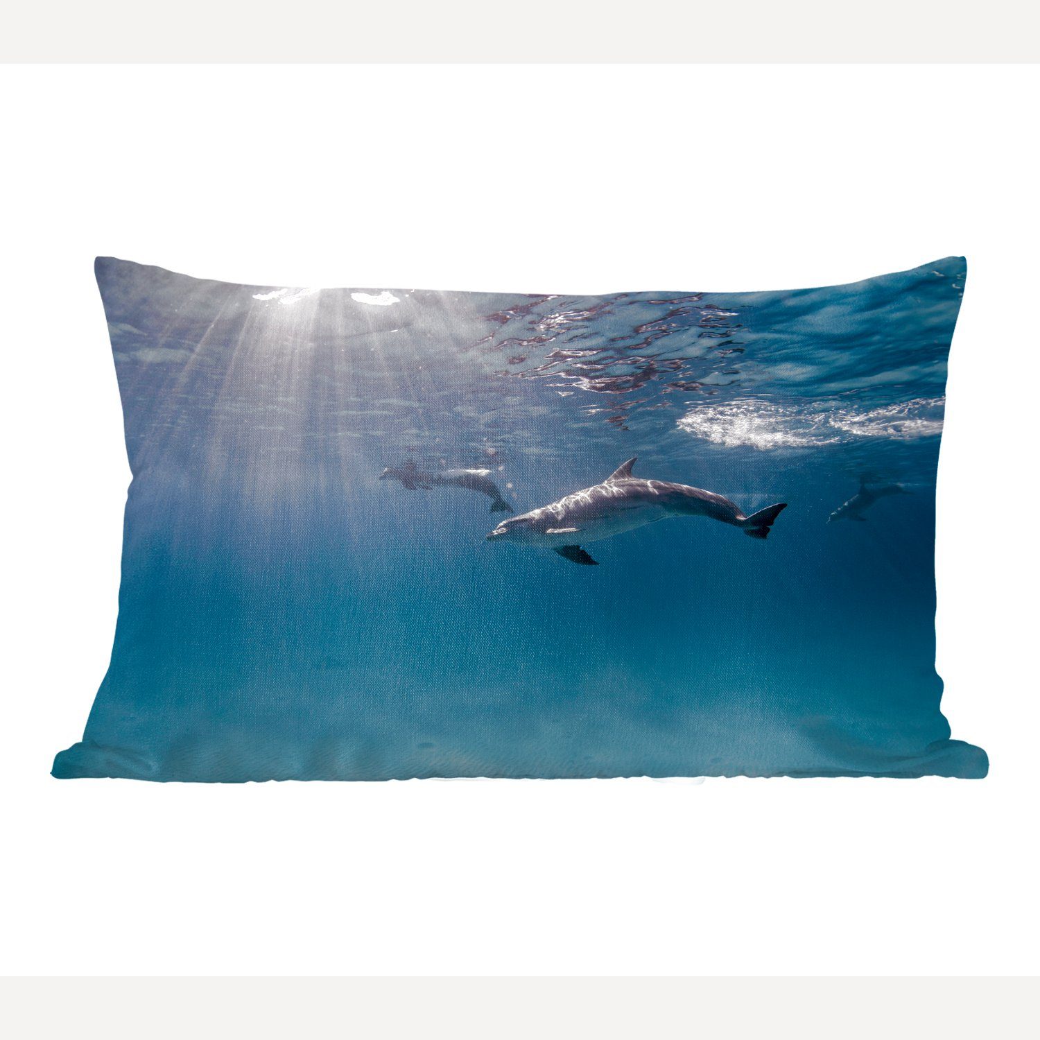 MuchoWow Dekokissen Delfin - Sonne - Meer, Wohzimmer Dekoration, Zierkissen, Dekokissen mit Füllung, Schlafzimmer