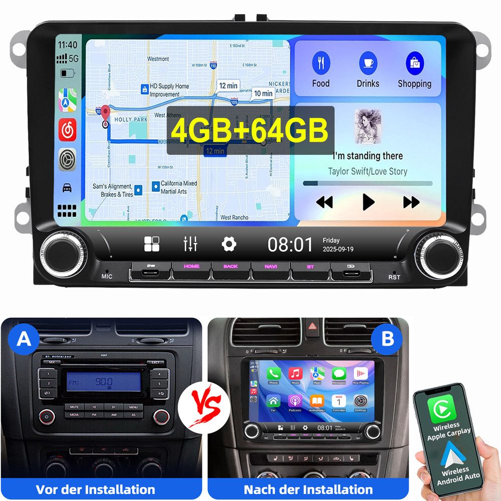 ESSGOO Für VW Golf 5 6 Plus Jetta Touran Caddy Tiguan Carplay Android 15 Autoradio (RDS, Digitalradio (DAB), FM, Carplay Android Auto Navi WIFI BT EQ)