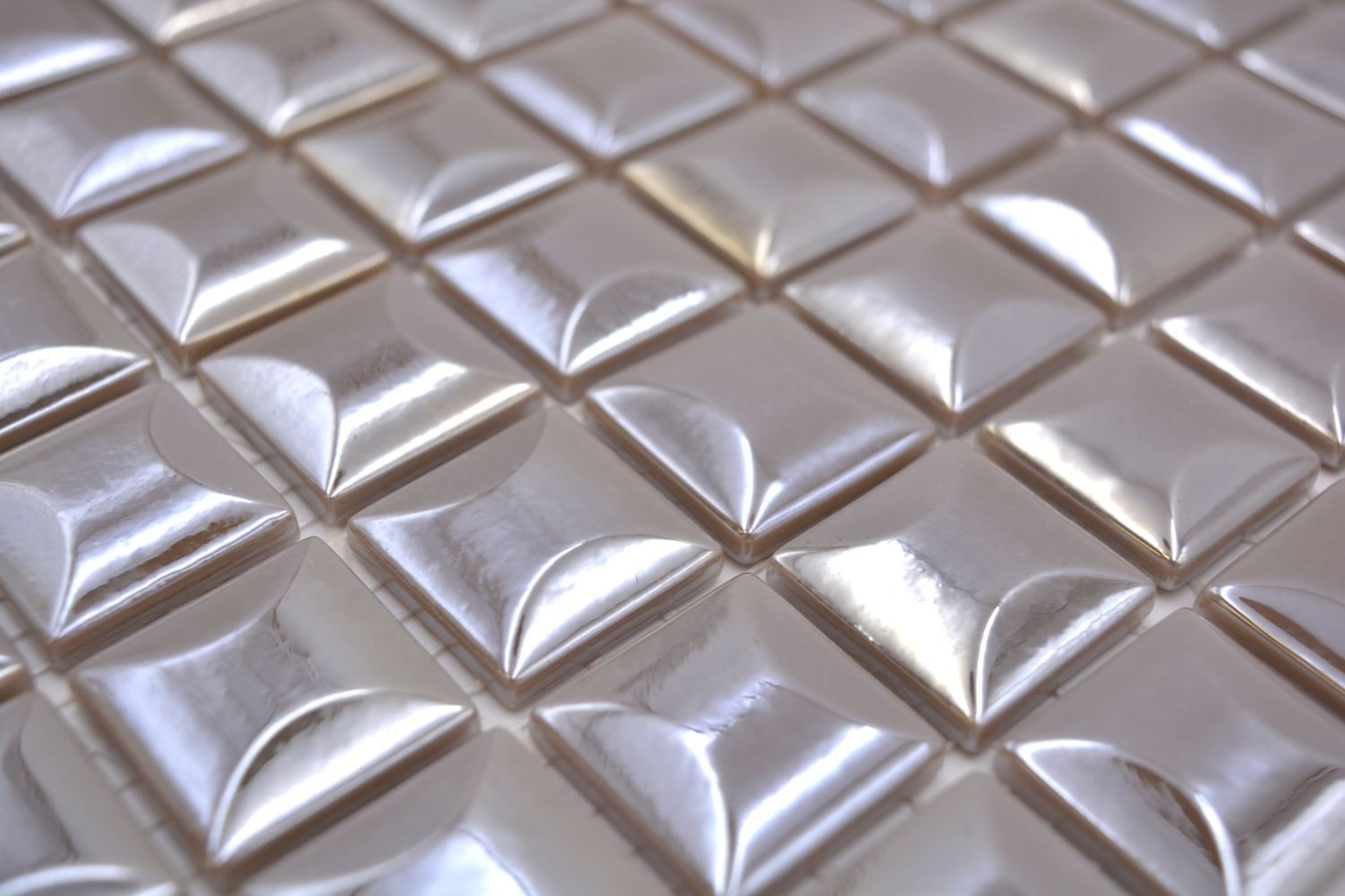 Glasmosaik Mosani Mosaikmatten Recycling 10 Mosaikfliesen Mosaikfliesen / beige glänzend