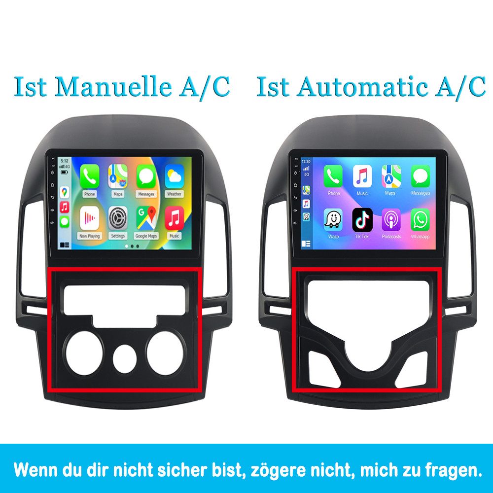 A-Sure 9Zoll Wireless Carplay Android 15 Für FM BT Hyundai i30 MK1 FD 2006-11 Autoradio (Digitalradio (DAB), 8-Core CPU, RDS, DSP, GPS, SWC, Navi, UI Theme, Siri, Mirrorlink, Google play, Netflix, Youtube, Calendar, TikTok)