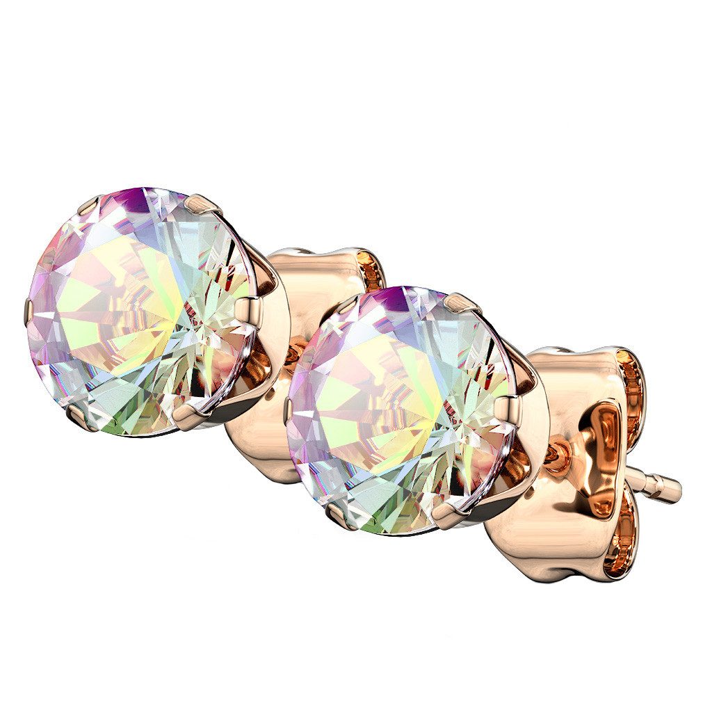 Taffstyle Paar Ohrstecker Runde Ohrstecker Edelstahl Ohrringe Rosegold Kristall Rainbow 3mm (Damen Herren zum Geburtstag Weihnachten Valentinstag Muttertag), Ohrringe Stecker Ohrstecker Schmuck Geschenke für Frauen Freundin