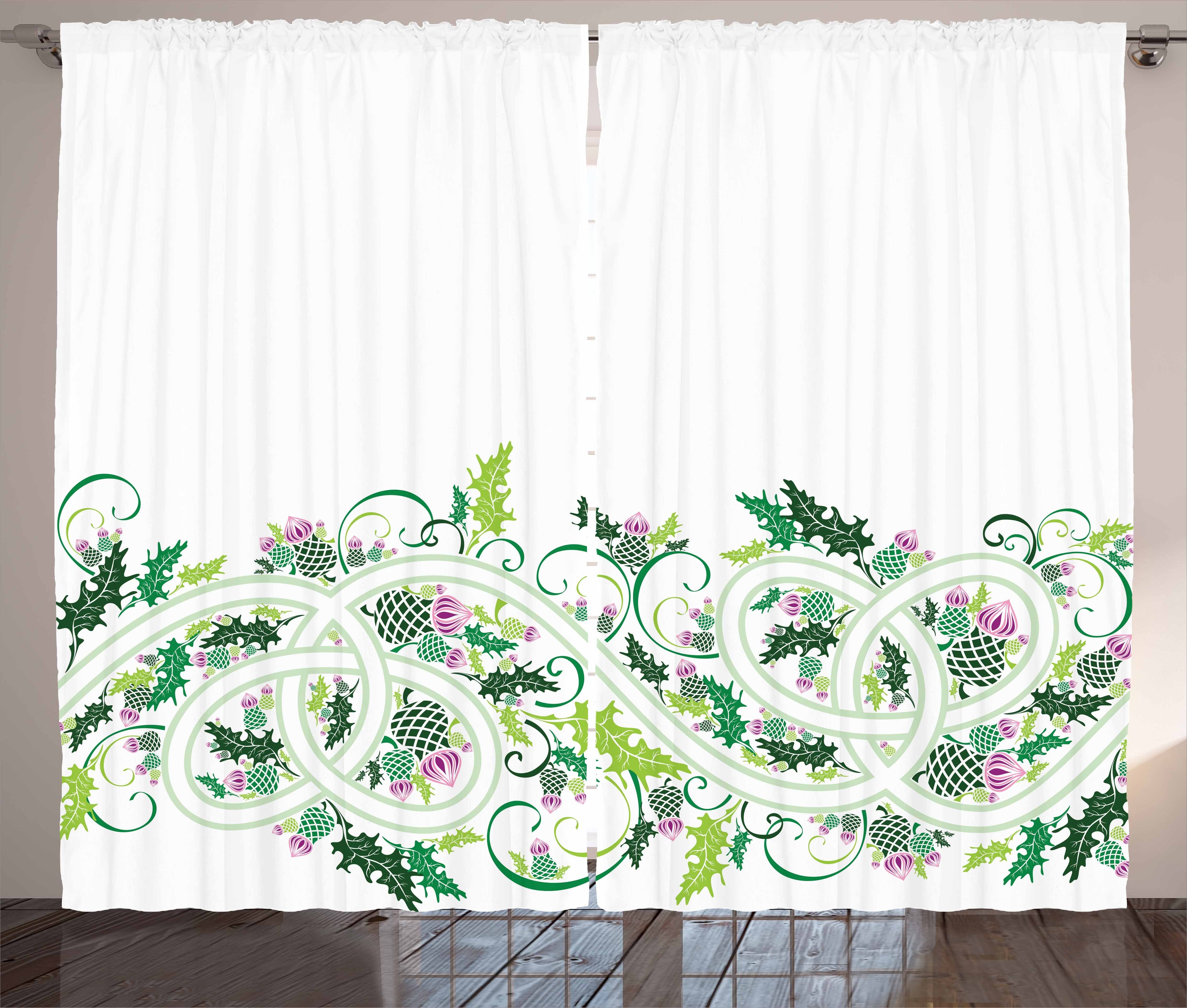 Gardine Schlafzimmer Kräuselband Vorhang mit Schlaufen und Haken, Abakuhaus, Distel Border-Art Ornament