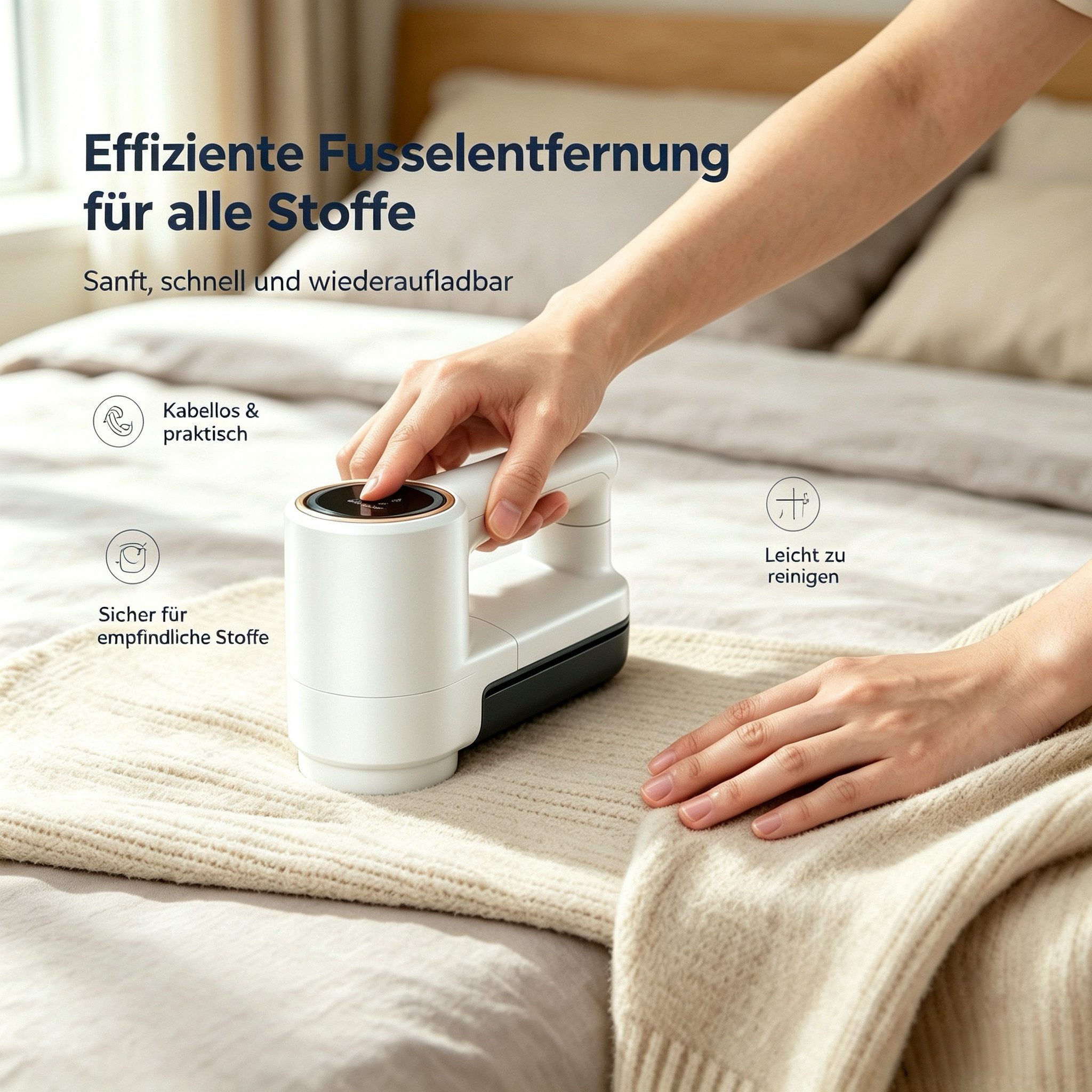 ibettertec Fusselrasierer Wiederaufladbarer Fusselrasierer mit LED-Display und 6-Klingen-System, 3 austauschbare 6-flüglige Edelstahlmesserköpfe,3 Höheneinstellungen