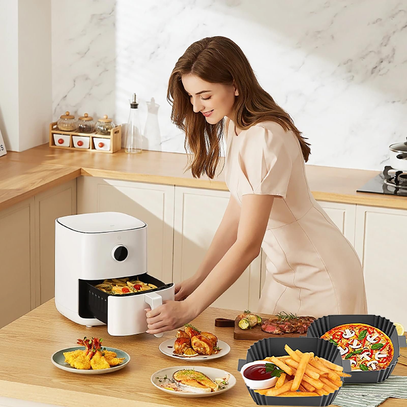Agger Silikonform Airfryer Silikonform 2er Set – Wiederverwendbare Einlage, (2-tlg), für Heißluftfritteuse, Antihaft, Hitzebeständig