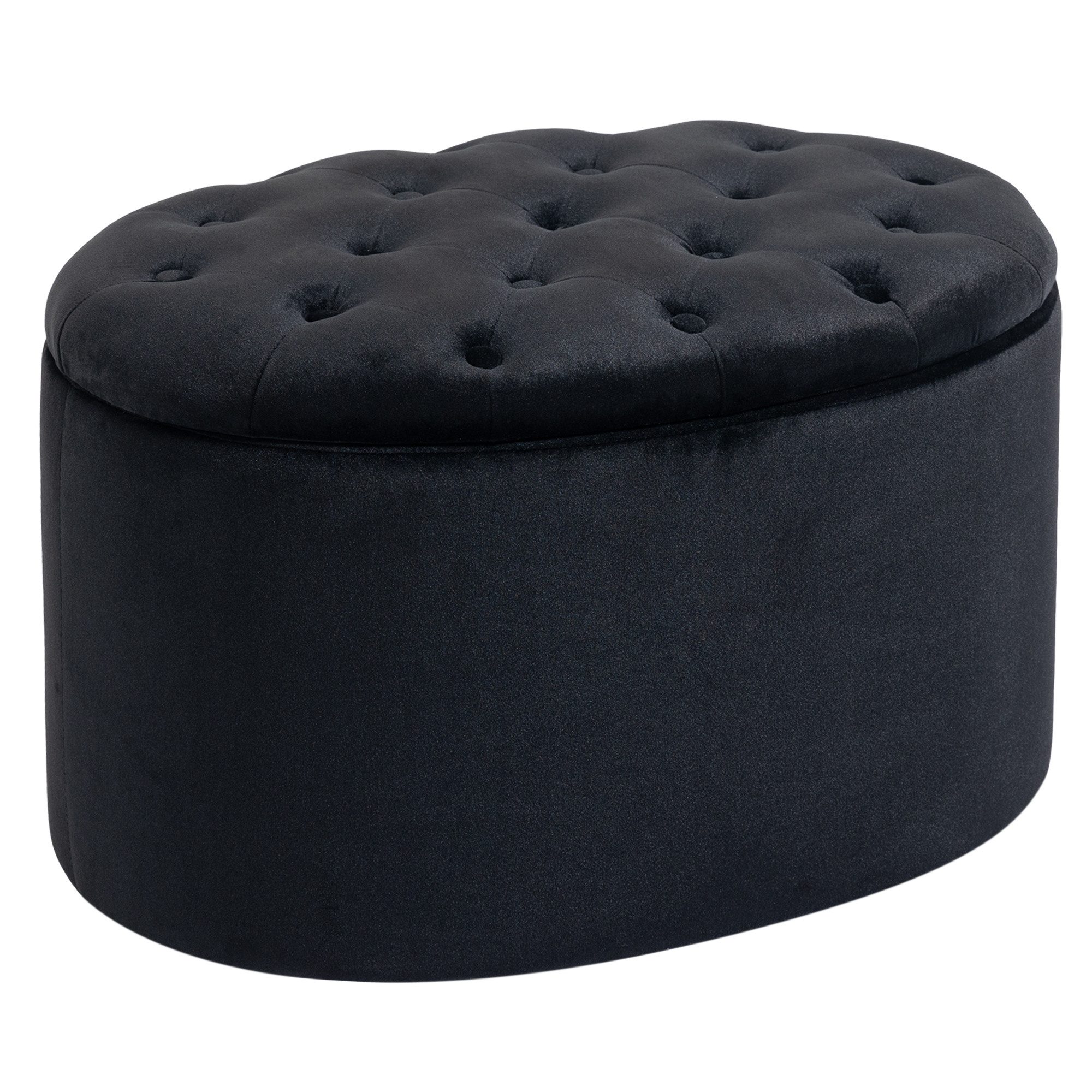 HOMCOM Sitzbank Polsterbank mit Samtoptik, Sitztruhe Ovale Form, Truhenbank (Aufbewahrungsbank, 1-St., Lagerbank), samtartiges Polyester Schwarz 71 x 52 x 42 cm – Bild 2 von 5