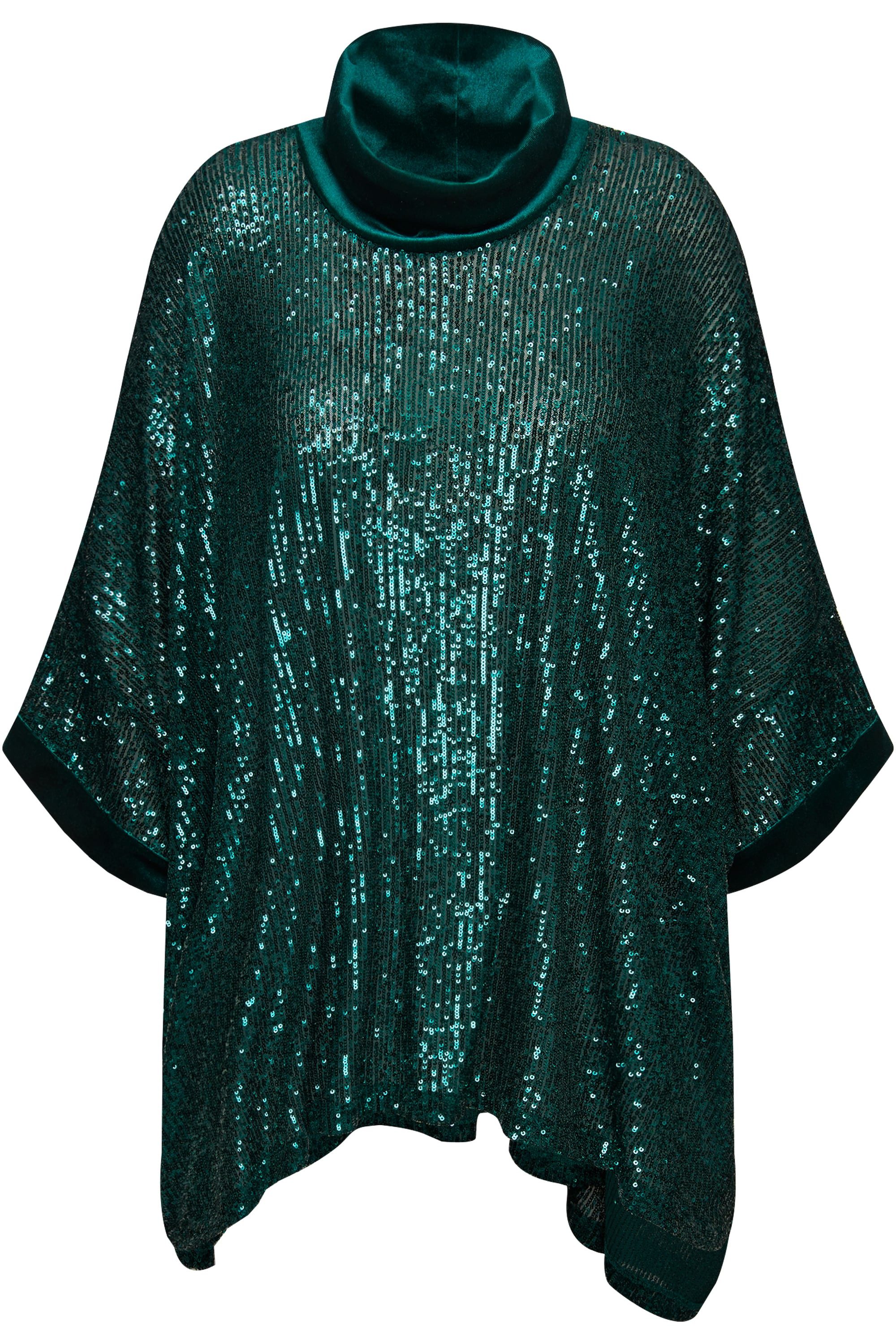 Ulla Popken T-Shirt Pailletten-Shirt Oversized Samt-Rollkragen günstig online kaufen