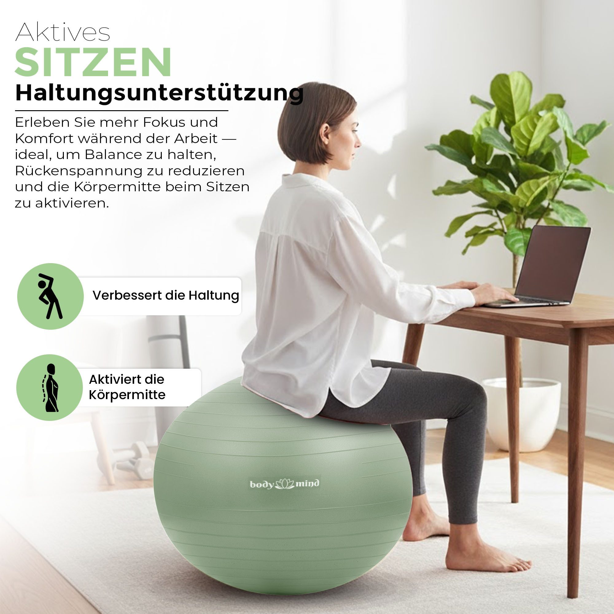Body & Mind Gymnastikball Fitnessball Gymnastikball Yoga Pilates Ball Anti-Burst mit Pumpe