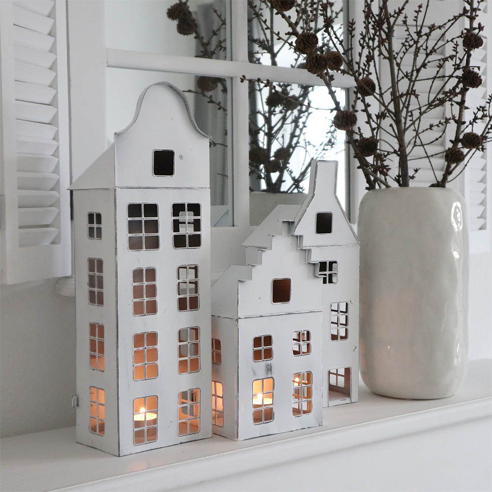 Grafelstein Kerzenlaterne Laterne MAISON weiß shabby chic Metallhaus zum Beleuchten H25,5cm Deko