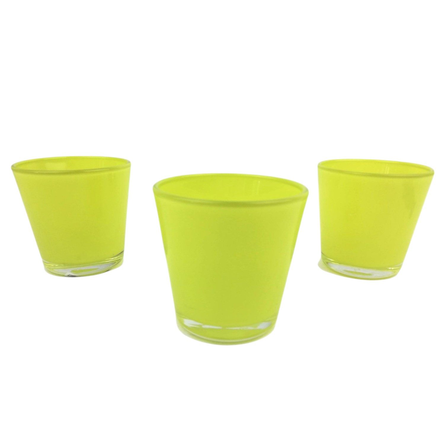 DekoTown Kerzenhalter 3x Teelichtglas Lime Grün Giftgrün 7,5cm schweres Glas Kerzenhalter