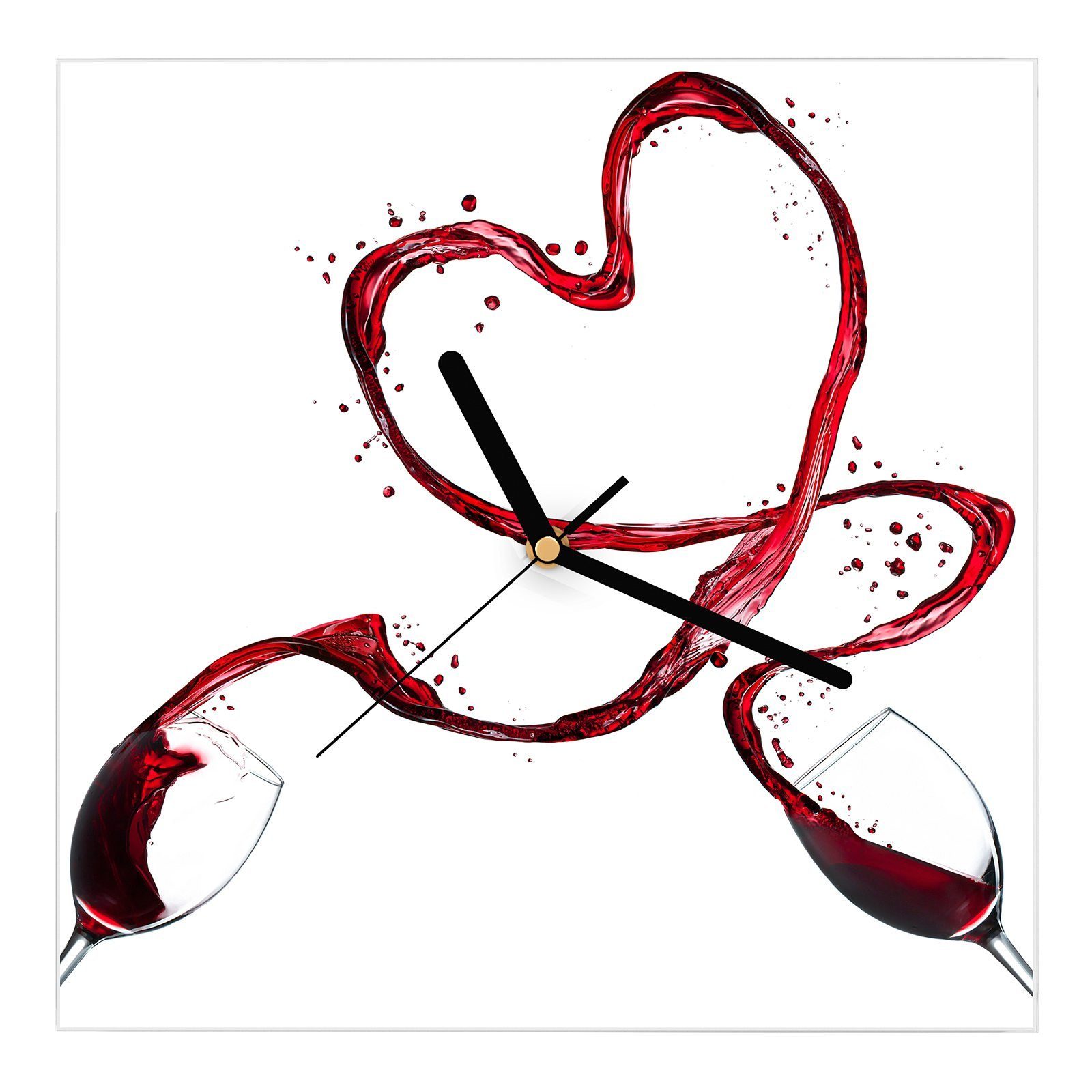 Primedeco Wanduhr Glasuhr Wanduhr Wandkunst Größe 30 x 30 cm mit Motiv Herz aus Rotwein