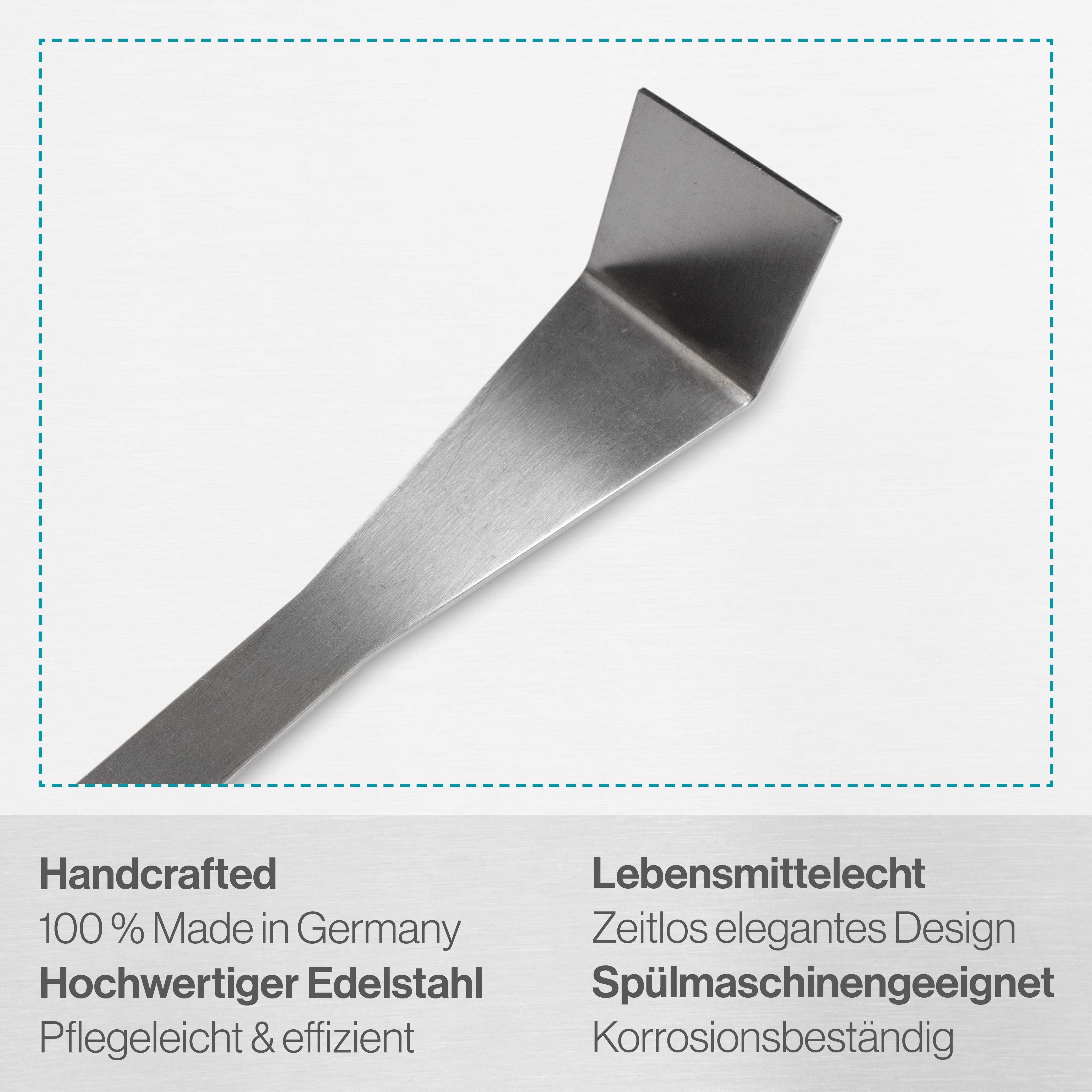 Feuerfest 123 GmbH Pizzaschieber Pizzafreund aus Edelstahl - Haken zum drehen & wenden im heißen Ofen, ohne Finger verbrennen - 100 % Made in Germany