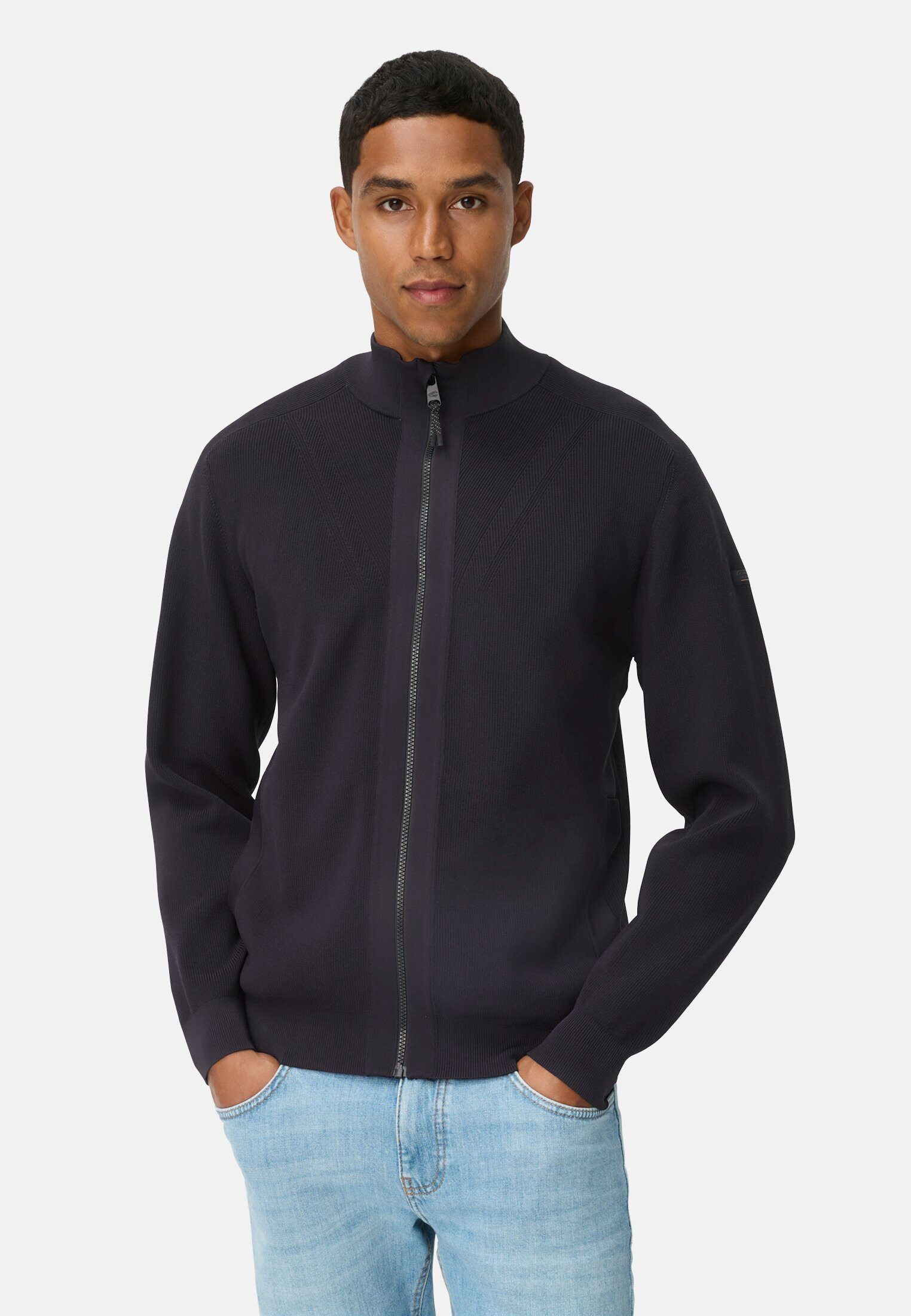 camel active Strickjacke Strickjacke Langarm Stehkragen