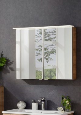 FACKELMANN Spiegelschrank PE 80 - Ast-Eiche Badmöbel Breite 80 cm, 2 Türen, doppelseitig verspiegelt