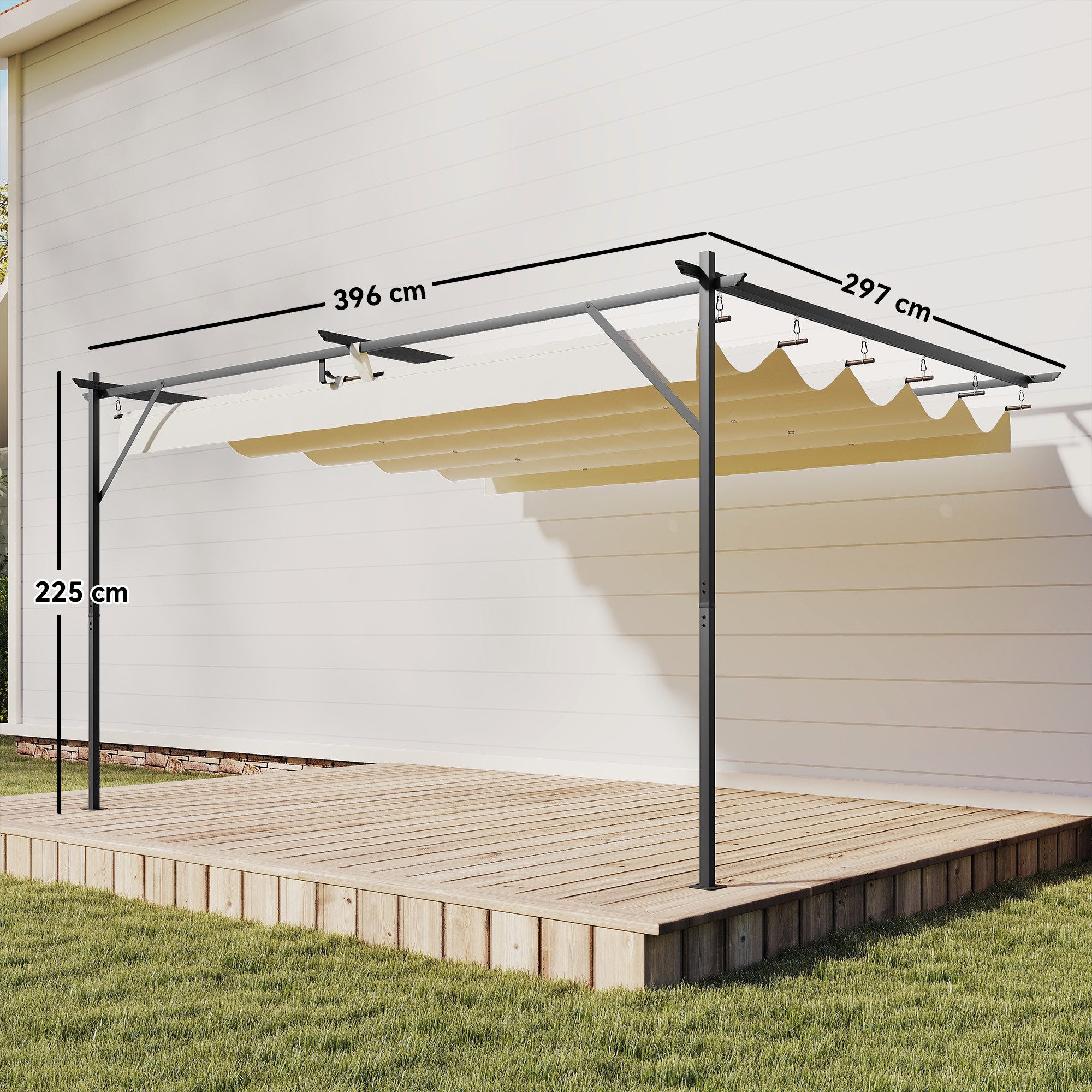 Outsunny Pergola mit Verstellbares Dach, Wandmontage, UV 30+, BxTxH: 297x297x225 cm, (Set, 4-tlg., Pergola inkl. Zubehör), Wandmontage, verstellbares Dach, UV30+ Schutz