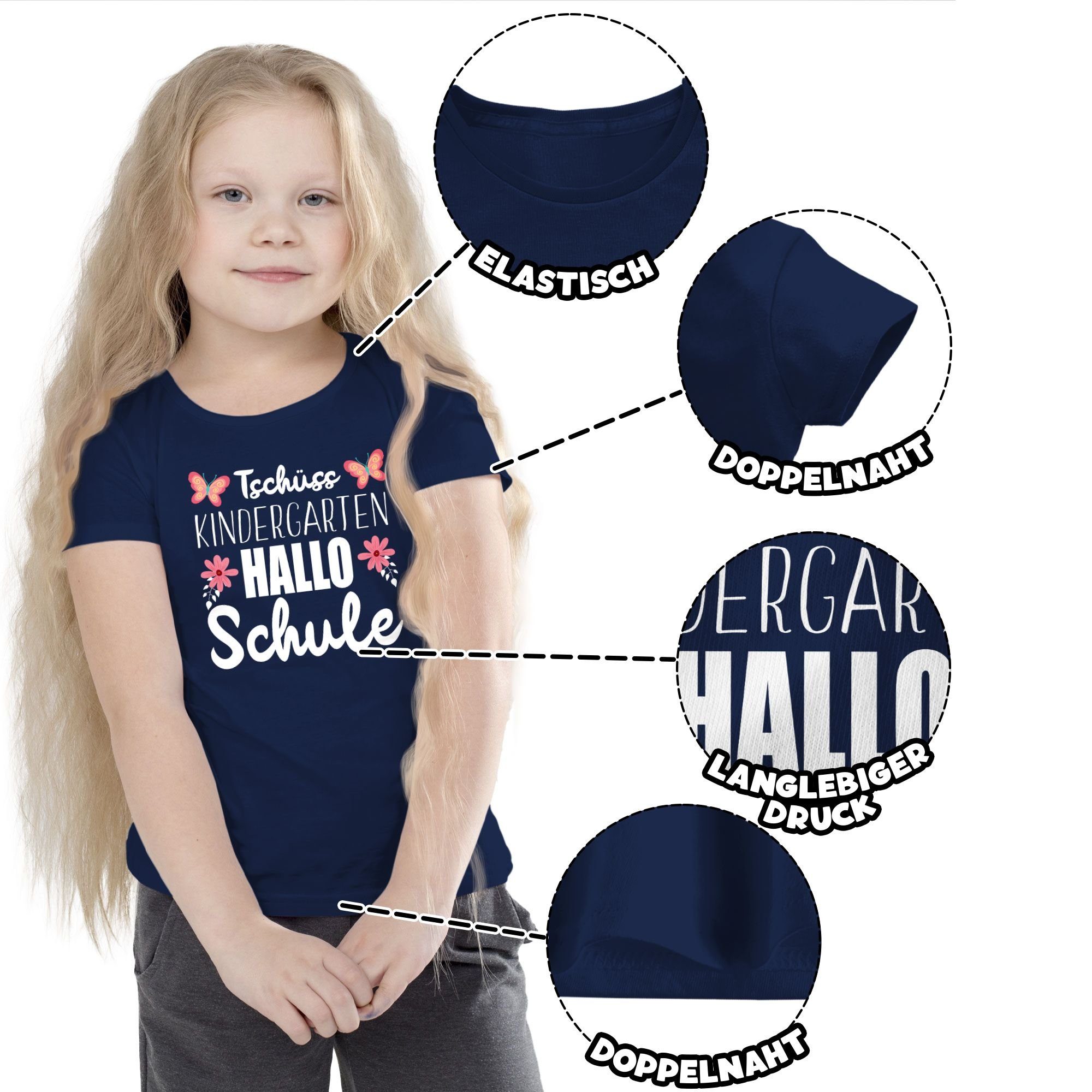 Shirtracer T-Shirt Tschüss Einschulung Mädchen Blau Schule Kindergarten Hallo 2 Navy