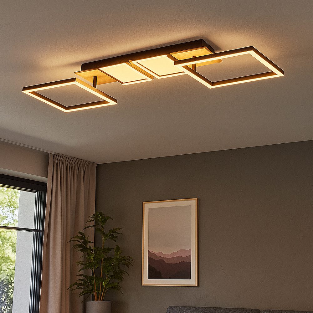 GLOBO LIGHTING LED Deckenleuchte, LED-Leuchtmittel fest verbaut, LED Deckenleuchte Holzoptik Deckenlampe Wohnzimmerlampe schwarz mit-