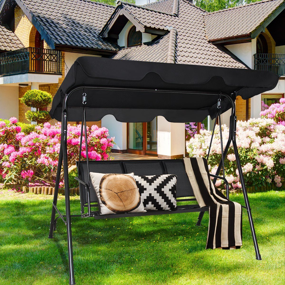 COSTWAY Hollywoodschaukel Gartenbank, 3-Sitzer, mit Sonnendach, günstig online kaufen