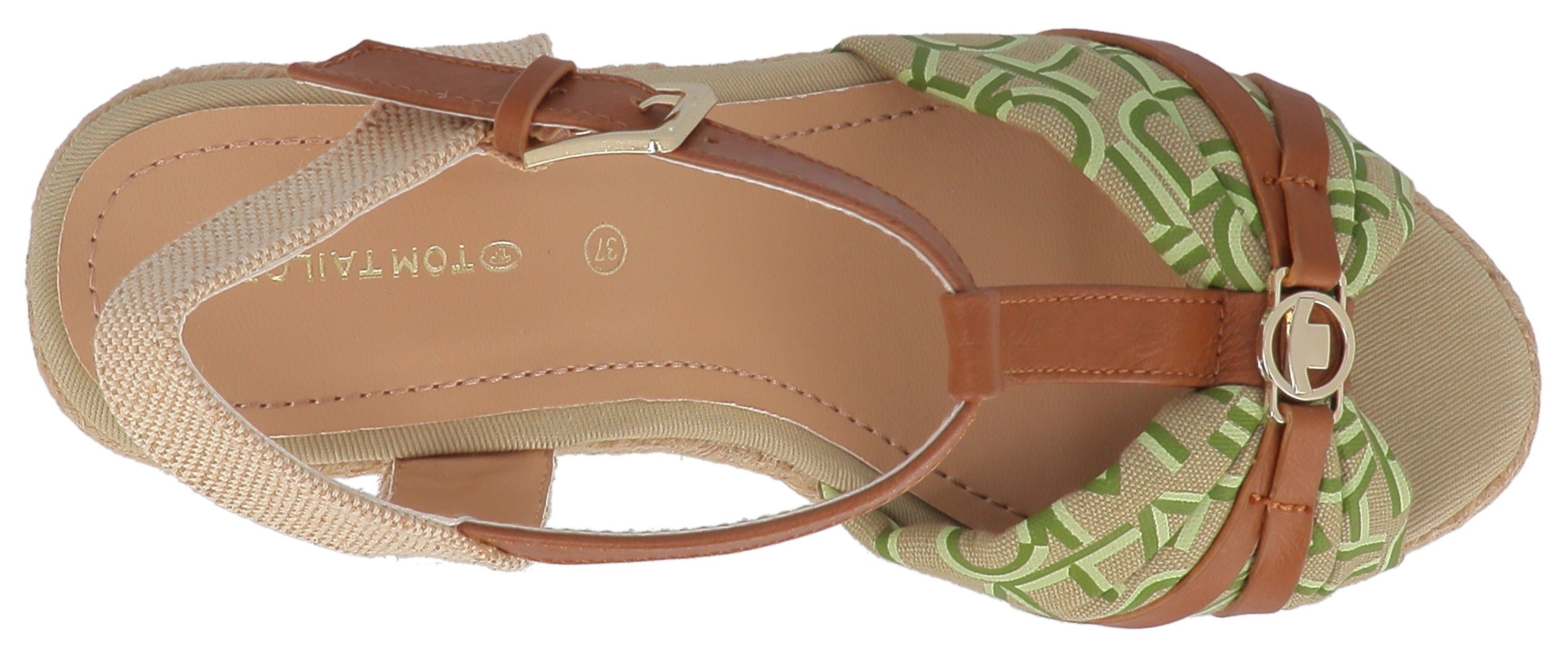 TOM TAILOR High-Heel-Sandalette braun-grün Bandage mit logobedruckter
