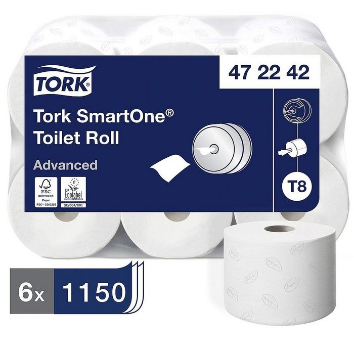 TORK Toilettenpapier SmartOne® (6-St) 2-lagig weiß ohne Prägung unperforiert 1150 Blatt/Rolle