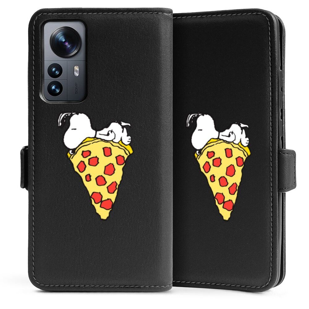 DeinDesign Handyhülle Peanuts Pizza Snoopy Snoopy Pizza Transparent, Xiaomi 12 5G Hülle Handy Flip Case Wallet Cover Handytasche Leder