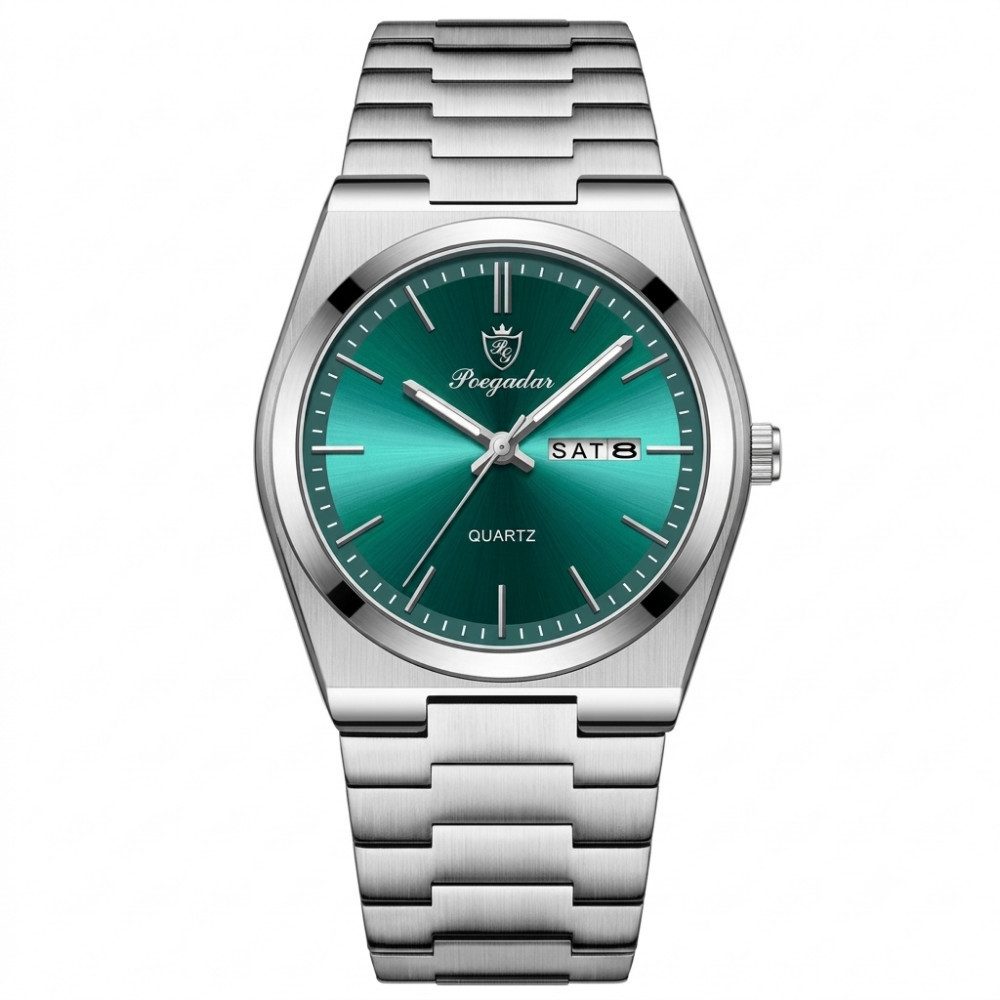 POEDAGAR Quarzuhr Armbanduhr wasserdicht Edelstahl Versteckter Druckknopfverschluss 613, Hardlex-Mineralglas, Wassergeschützt bis 3 bar