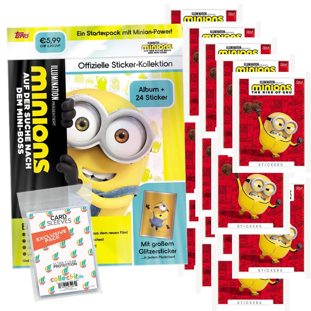 Minions Sammelkarte Minions Suche nach dem MiniBoss Sticker 1 Starter + 20 Tüten + Sleeves