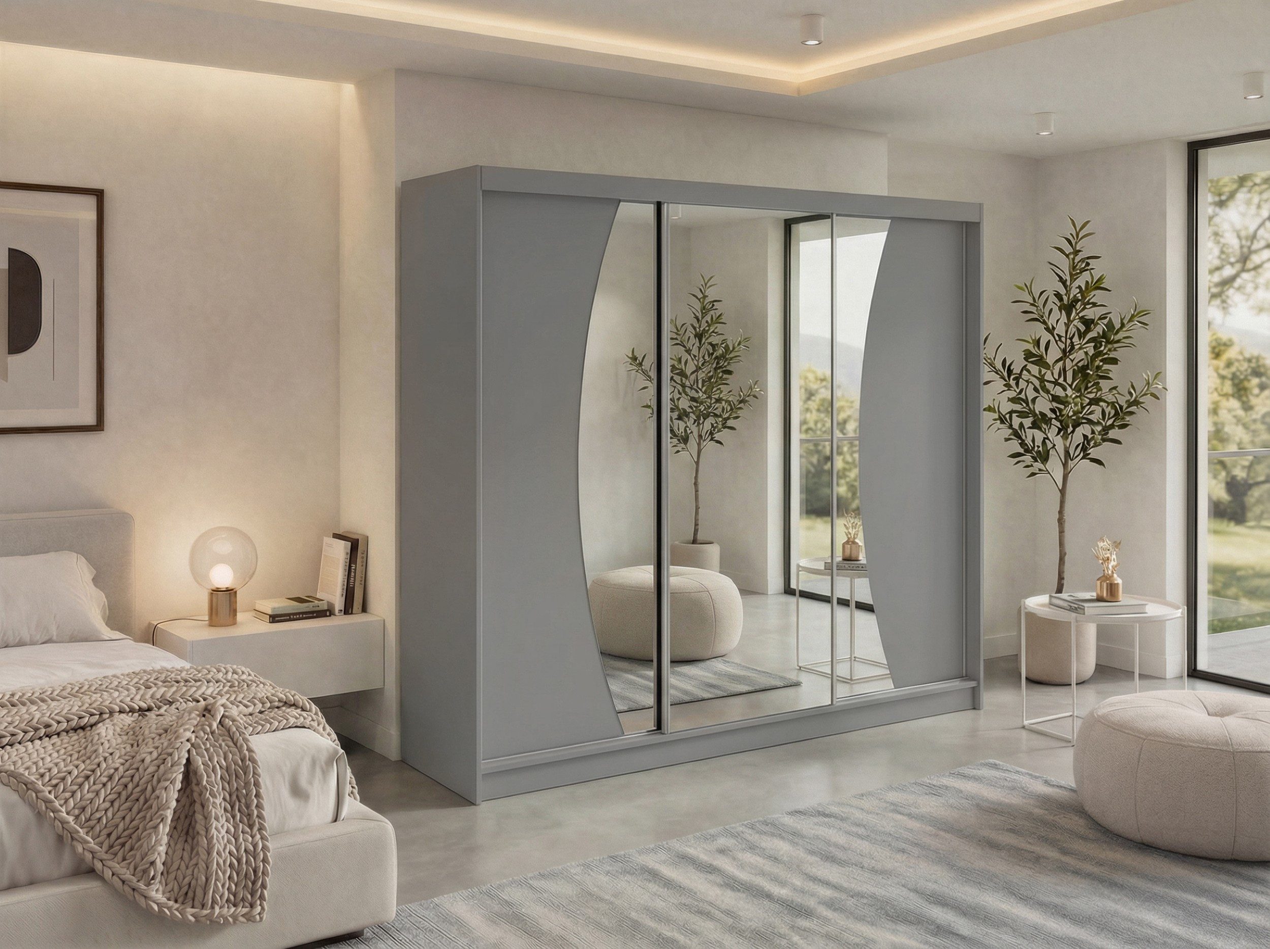 MKS MÖBEL Schiebetürenschrank VERONA 240 (mit Schubladen/ohne Schubladen, Spiegelschrank mit Kleiderstange) Schwebetürenschrank 240 cm, Kleiderschrank, modernes Design