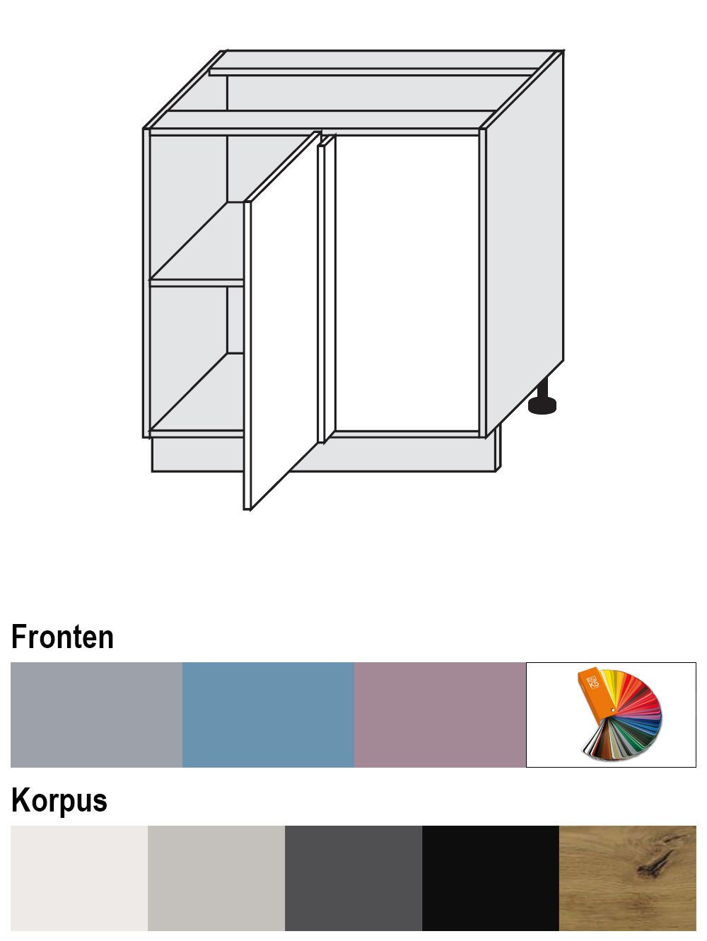 Feldmann-Wohnen Eckschrank Bari (D13U/90, 1-türig, 1 Einlegeboden, 1-St., moderne Kassettenoptik, lackierte Fronten, 90x50x82cm) lava / RAL 4009 pastellviolett matt